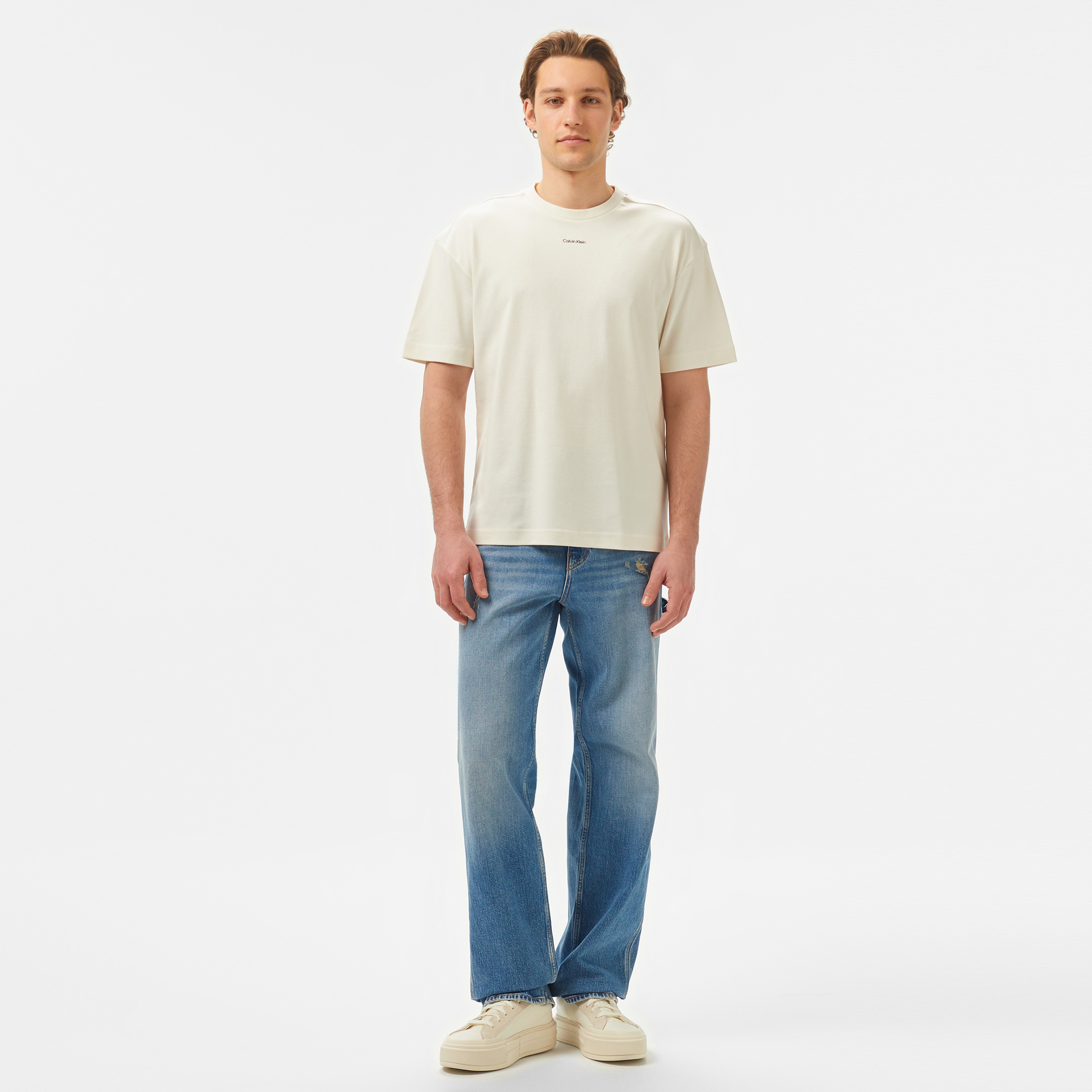 Calvin Klein Nano Logo Interlock Erkek Beyaz T-Shirt