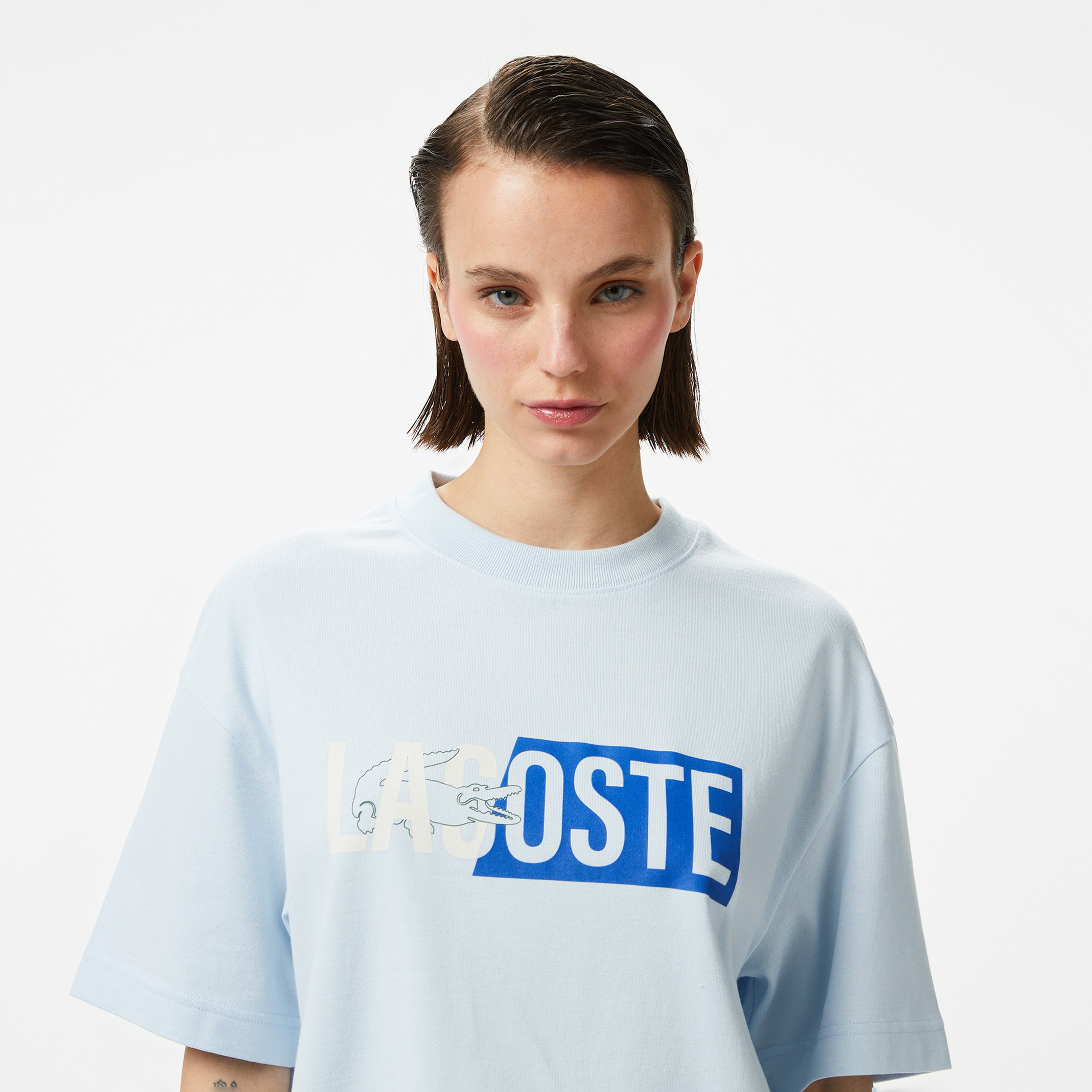 Lacoste House of SuperStep x Lacoste Kadın Mavi T-Shirt