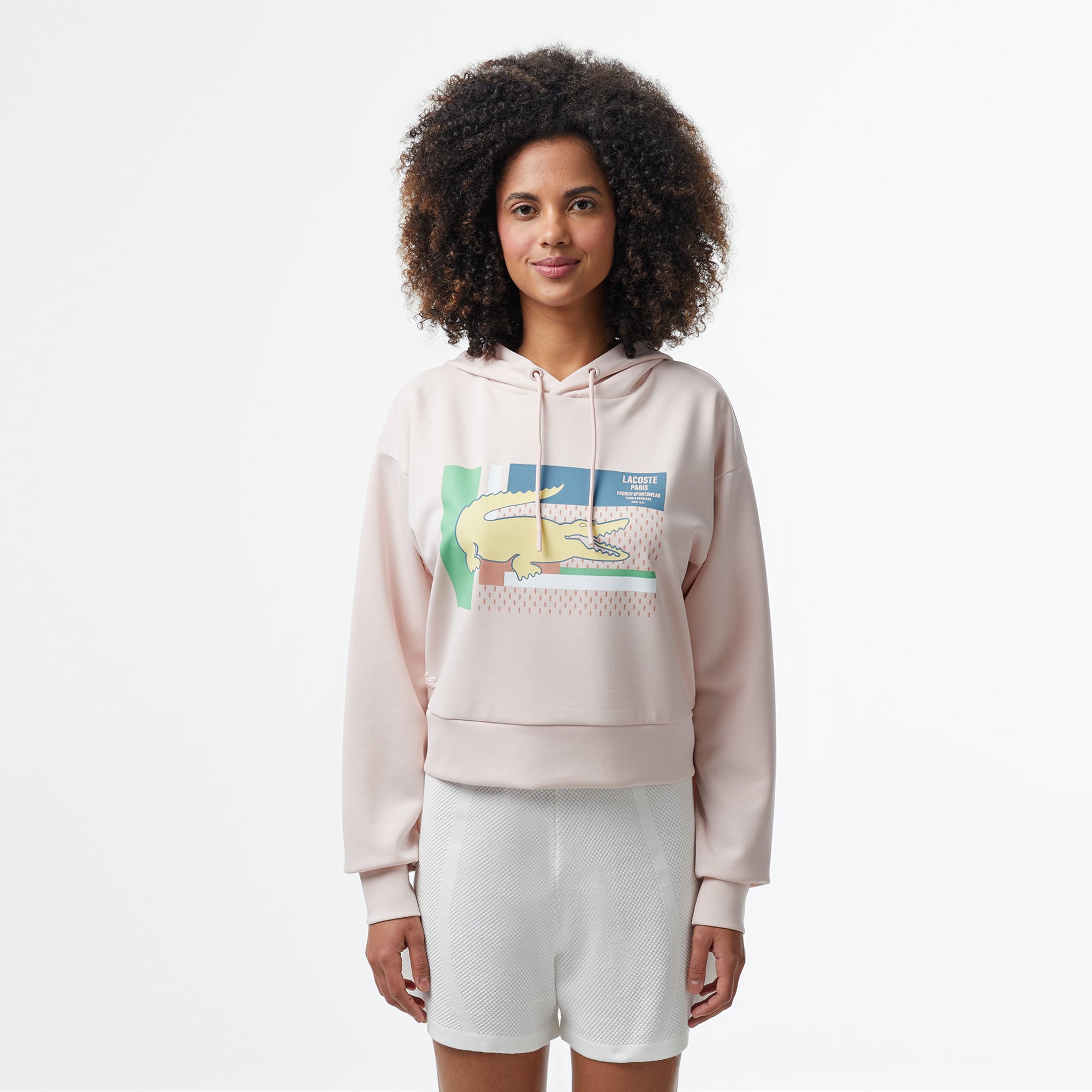 Kadın Relaxed Fit Kapüşonlu Baskılı Açık Pembe Sweatshirt