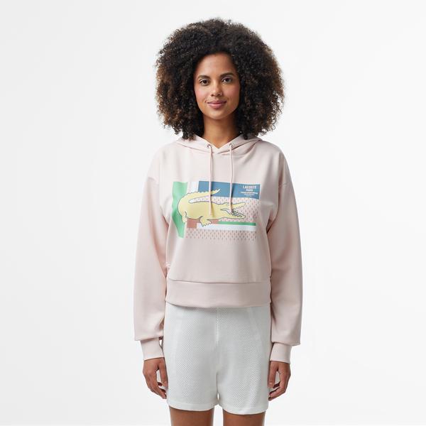 Kadın Relaxed Fit Kapüşonlu Baskılı Açık Pembe Sweatshirt