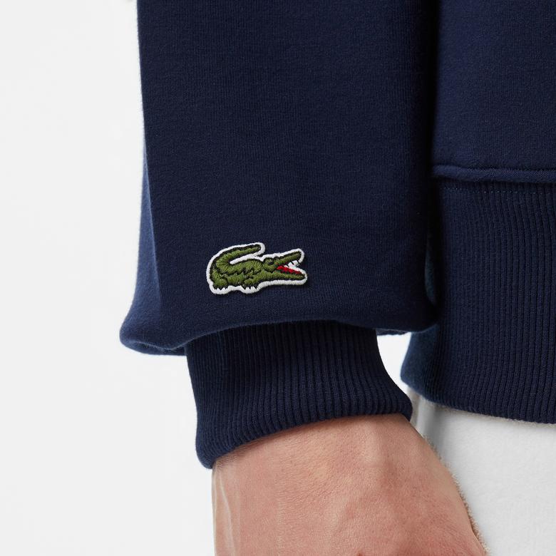 Erkek Loose Fit Yarım Fermuarlı Baskılı Lacivert Sweatshirt