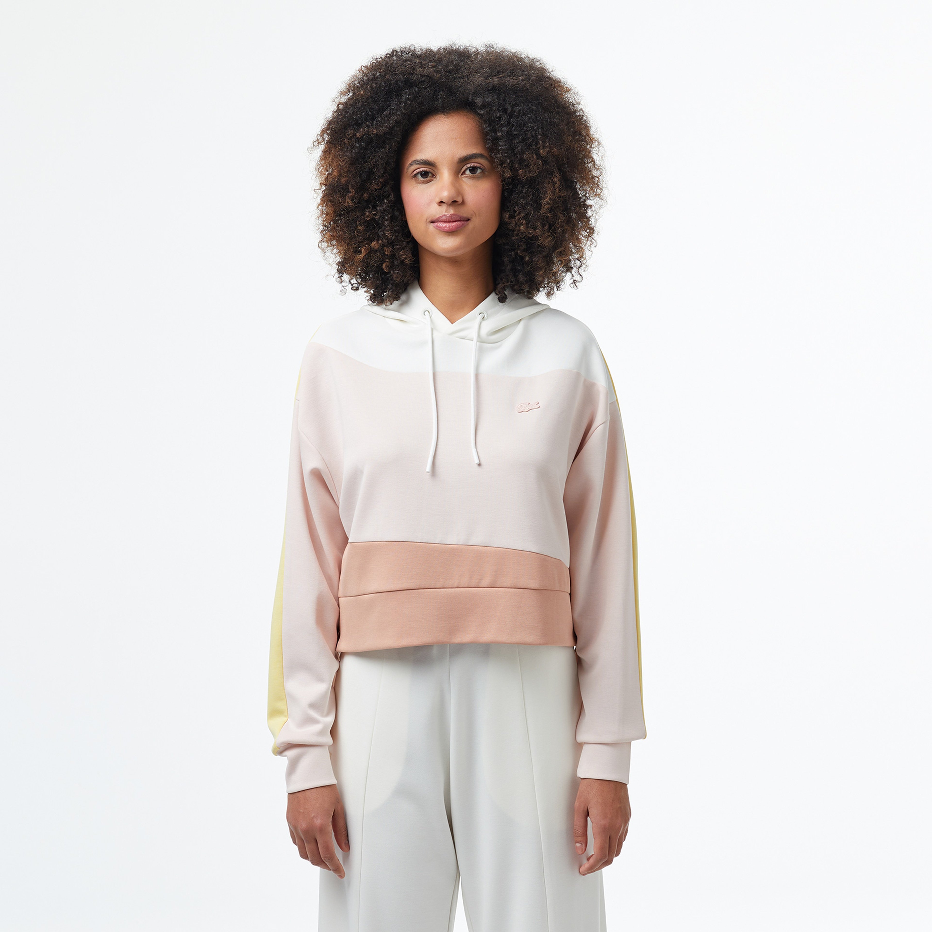 Kadın Kapüşonlu Renk Bloklu Açık Pembe Sweatshirt