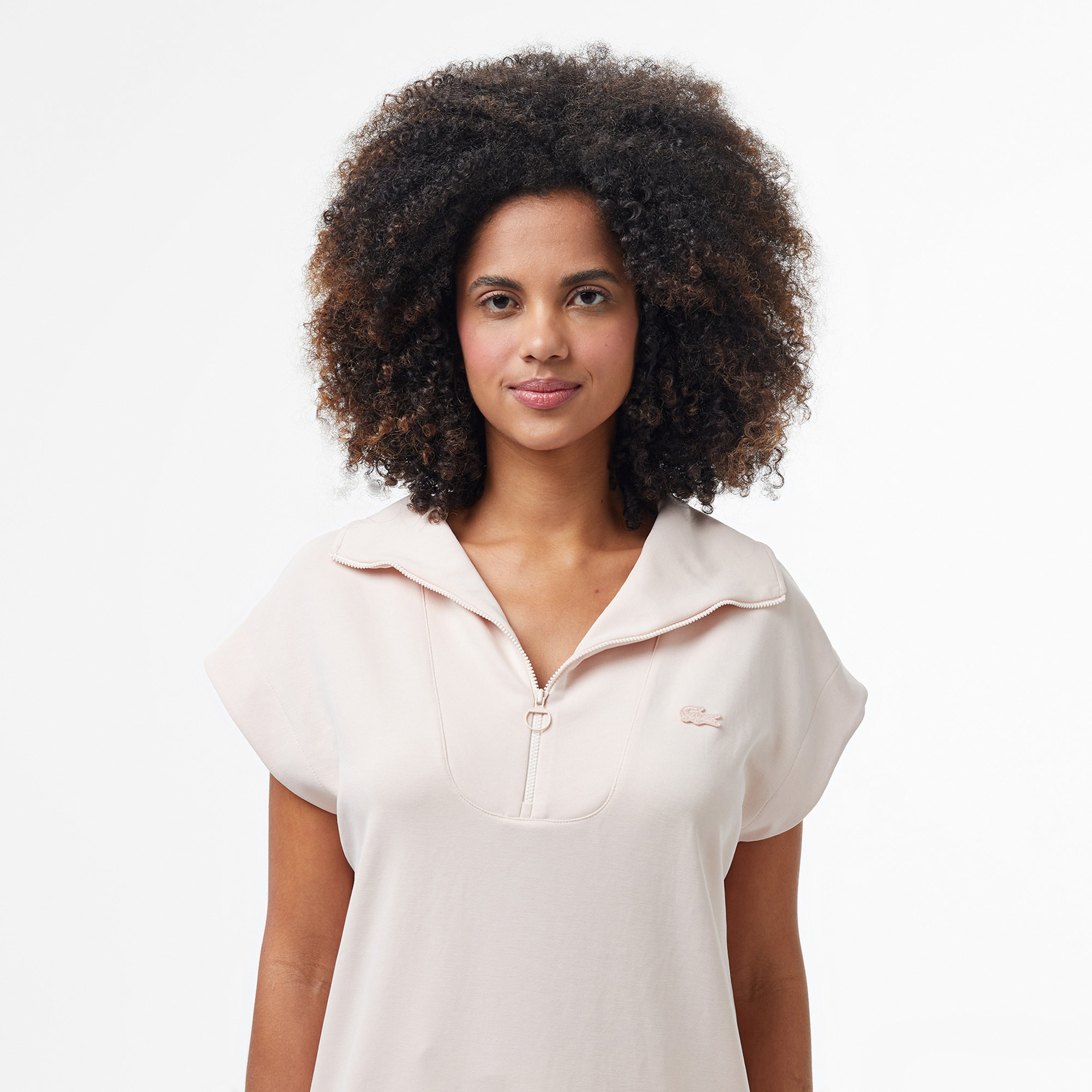 Kadın Kısa Kollu Yarım Fermuarlı Açık Pembe Sweatshirt