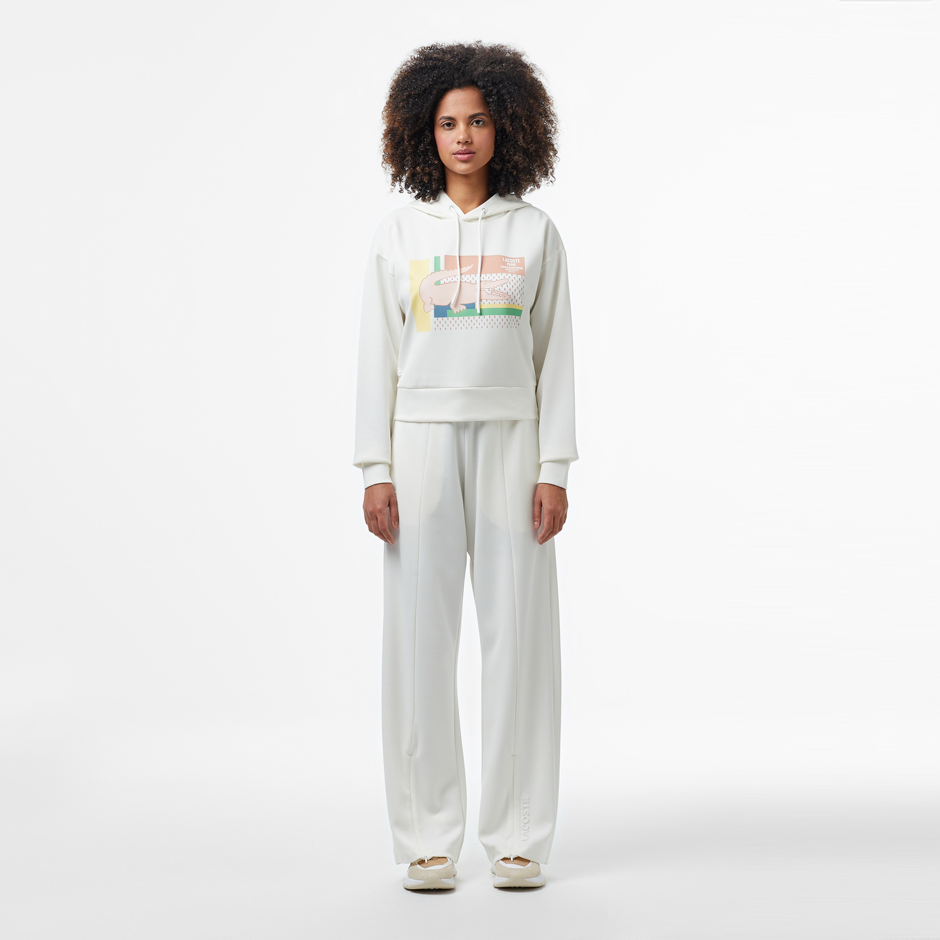 Kadın Relaxed Fit Kapüşonlu Baskılı Beyaz Sweatshirt