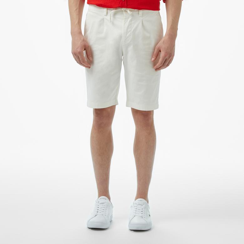 Erkek Tapered Fit Beyaz Bermuda Şort