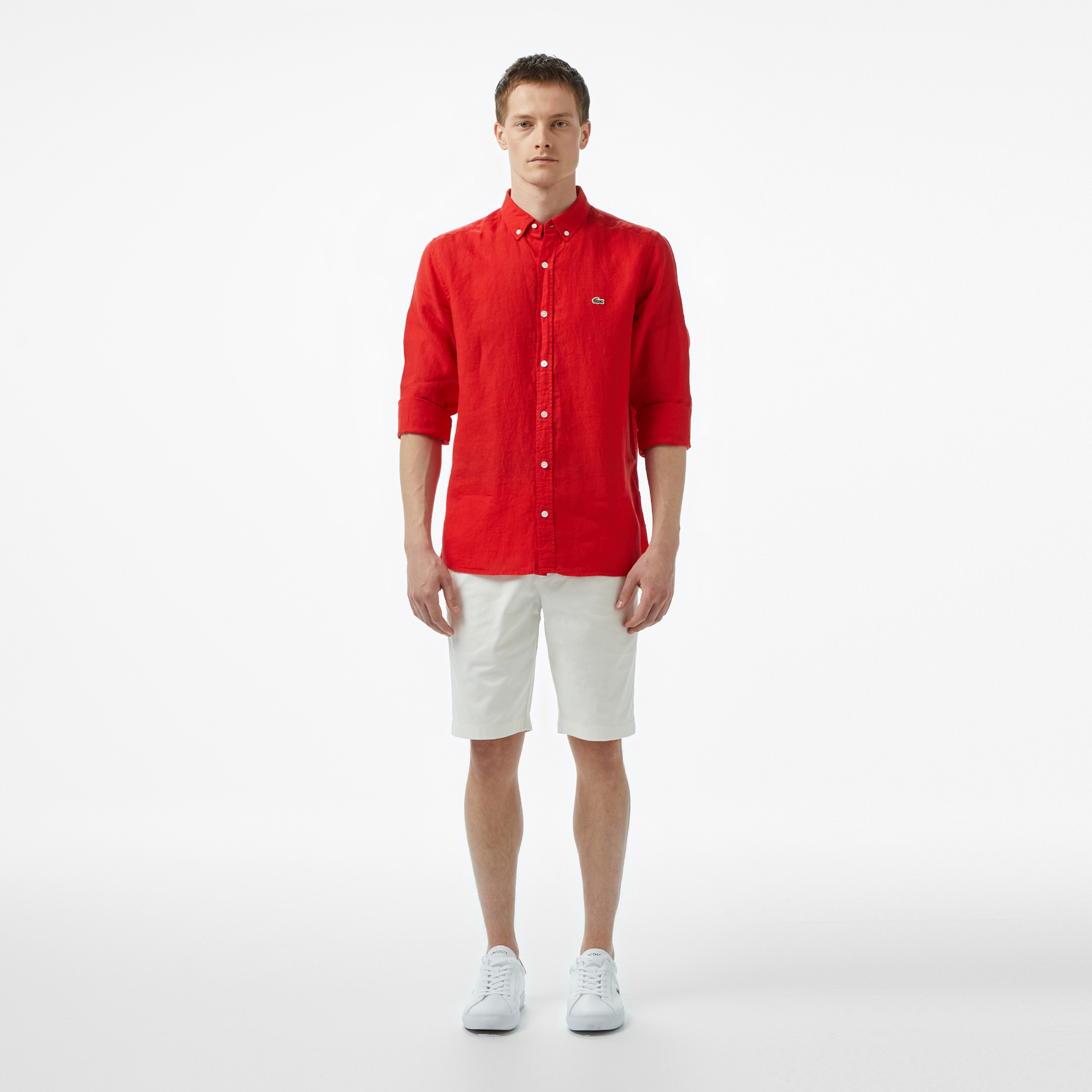 Erkek Tapered Fit Beyaz Bermuda Şort