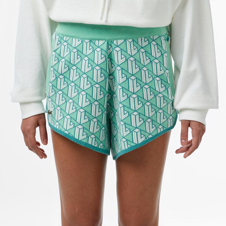 Kadın Relaxed Fit Monogram Açık Yeşil Şort