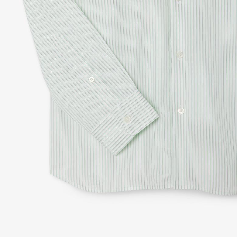 Erkek Regular Fit Çizgili Açık Yeşil Gömlek