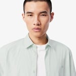 Erkek Regular Fit Çizgili Açık Yeşil Gömlek