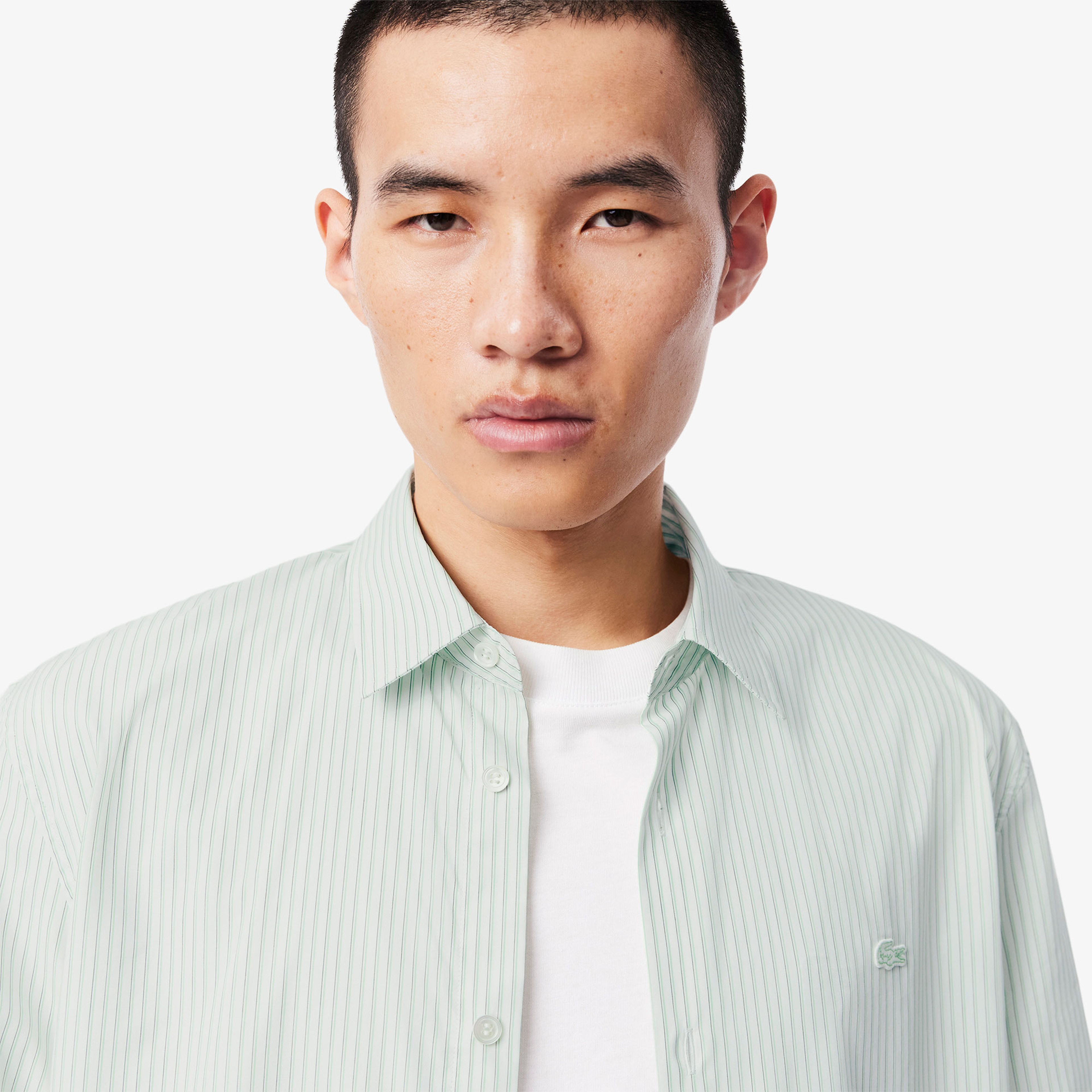 Erkek Regular Fit Çizgili Açık Yeşil Gömlek
