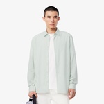 Erkek Regular Fit Çizgili Açık Yeşil Gömlek