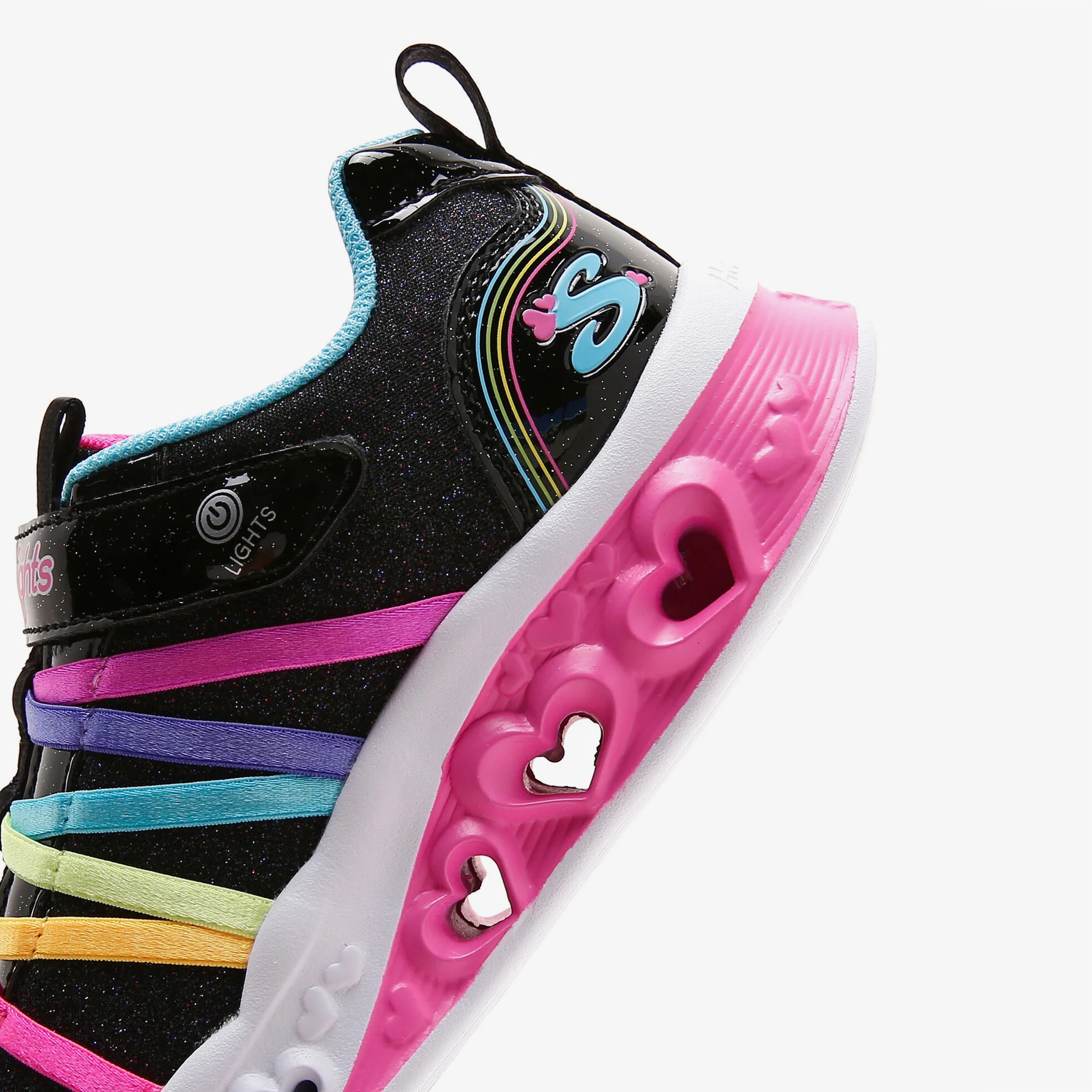 Skechers Flutter Heart Lights Rainbow Bestie Çocuk Işıklı Siyah Spor Ayakkabı