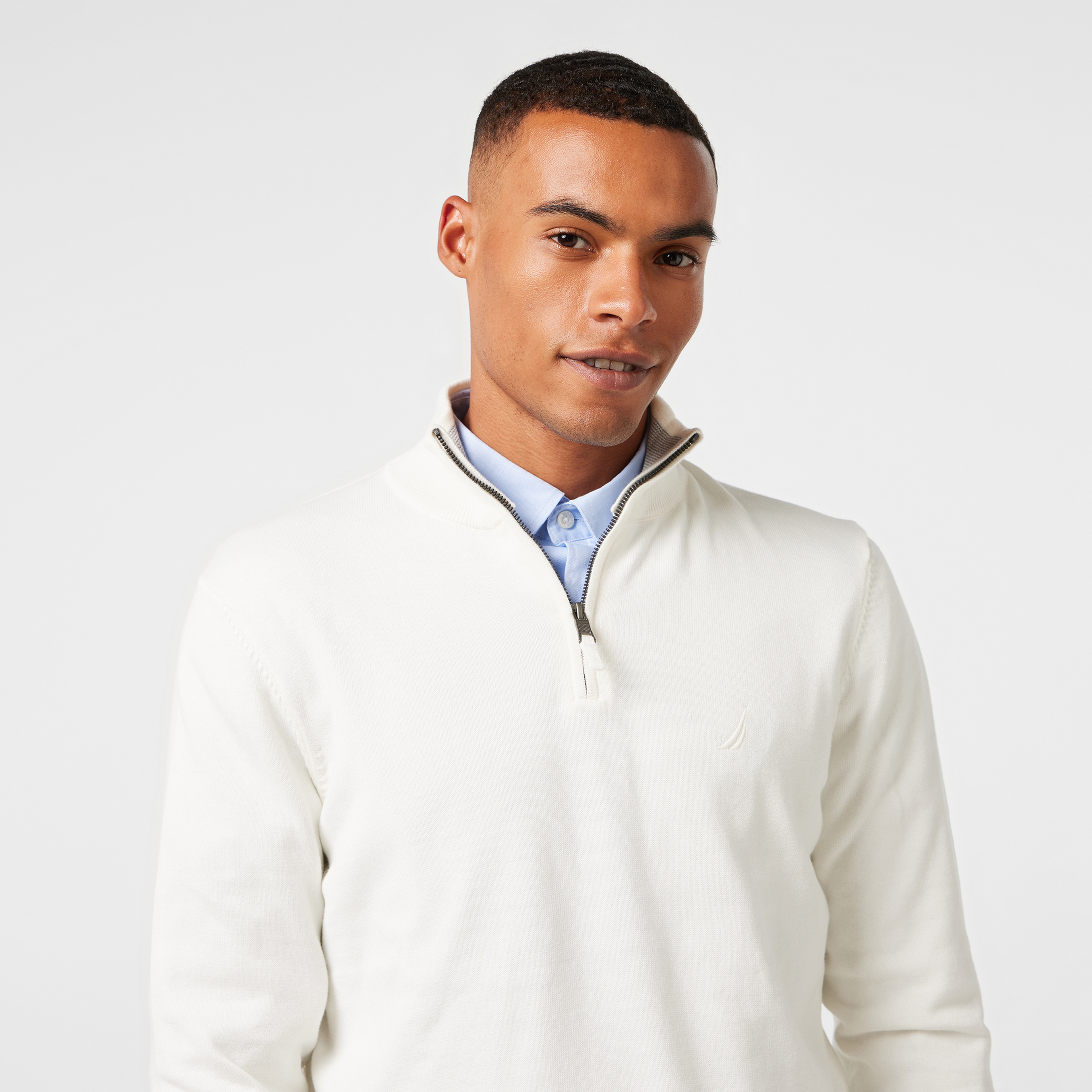 Nautica Erkek Beyaz Standart Fit Dik Yakalı Kazak