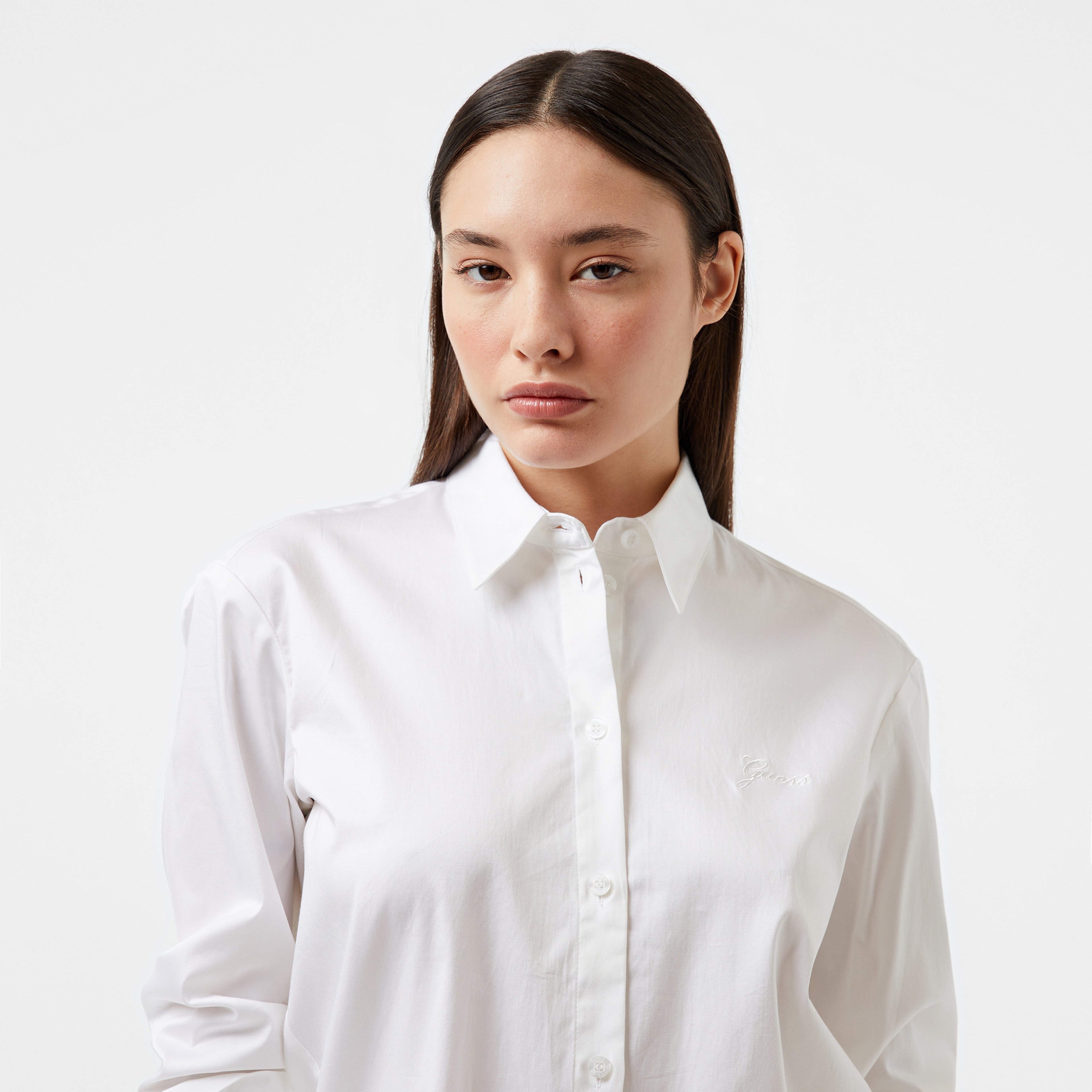 Guess Celeste Boyfriend Satin Mid Kadın Beyaz Gömlek