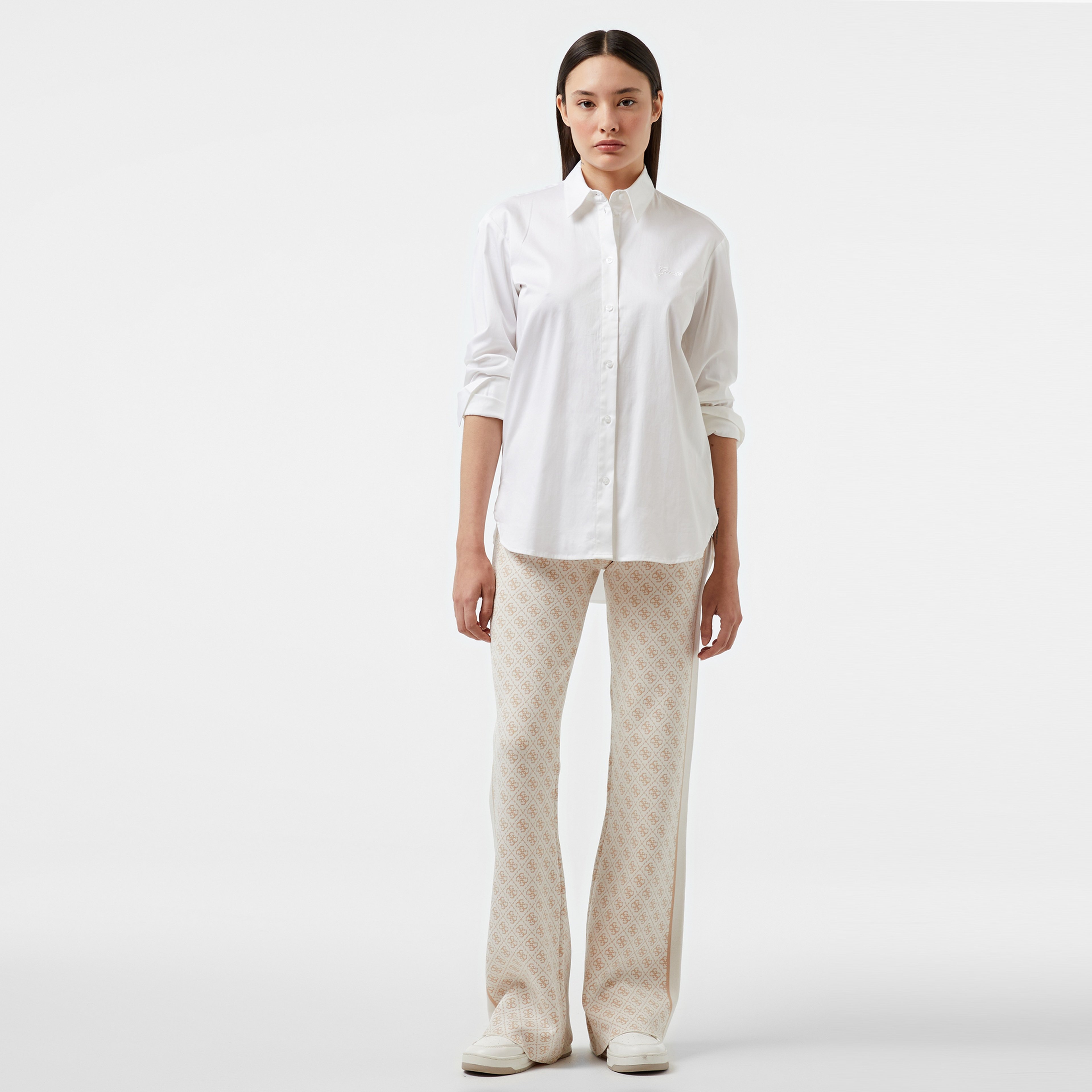 Guess Celeste Boyfriend Satin Mid Kadın Beyaz Gömlek