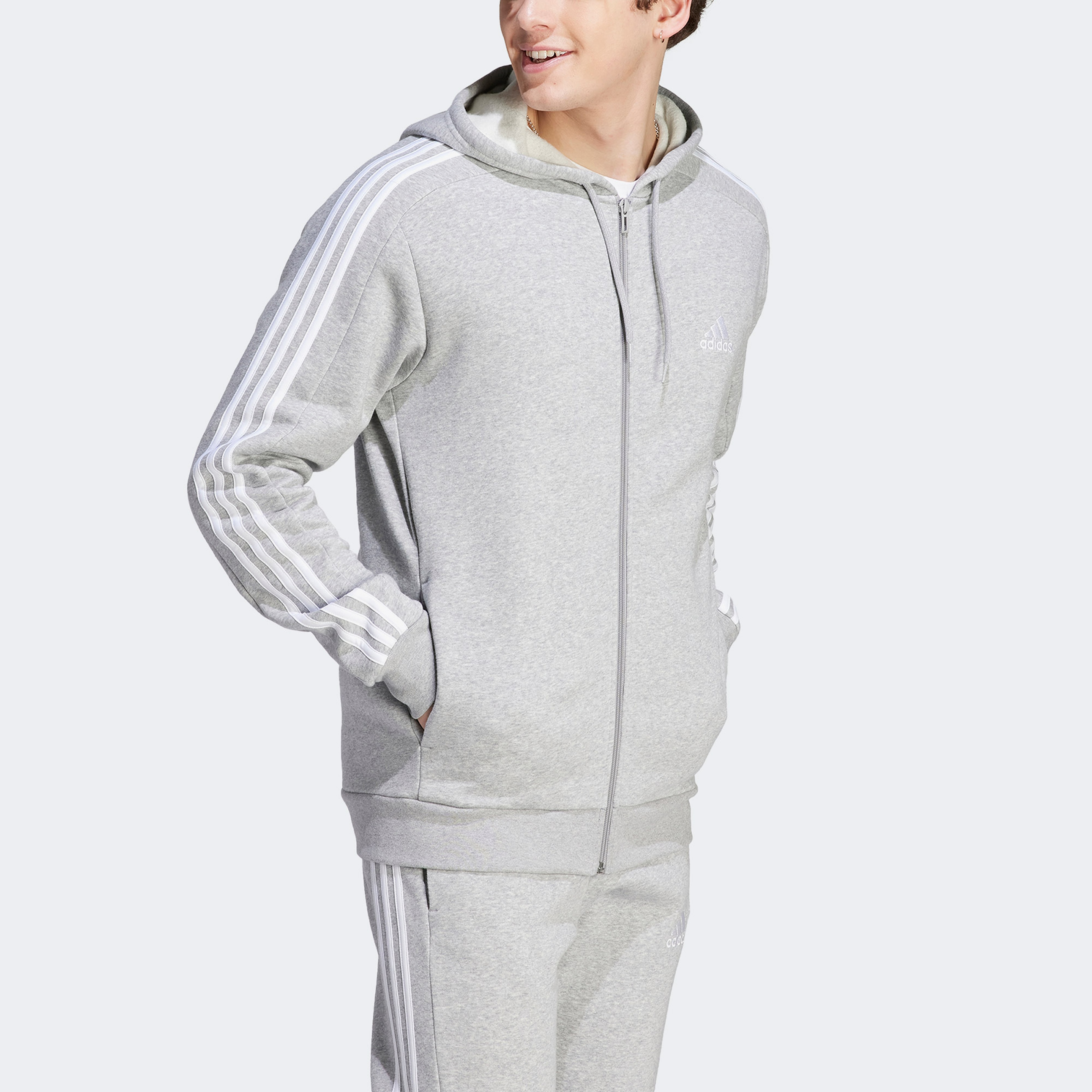 adidas 3 Striped Erkek Gri Günlük Eşofman Üstü