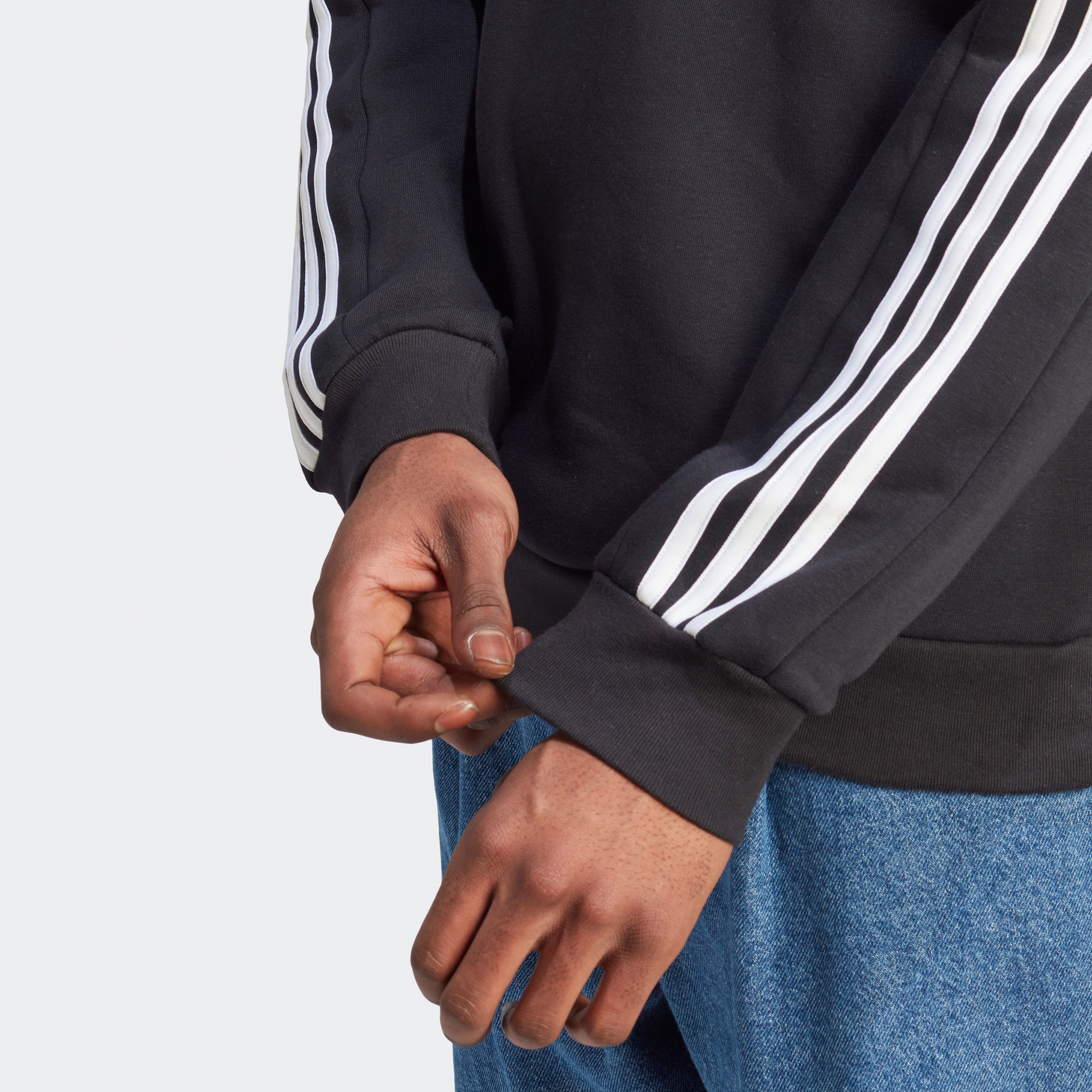adidas Essentials 3 Stripes Fleece Erkek Siyah Günlük Sweatshirt