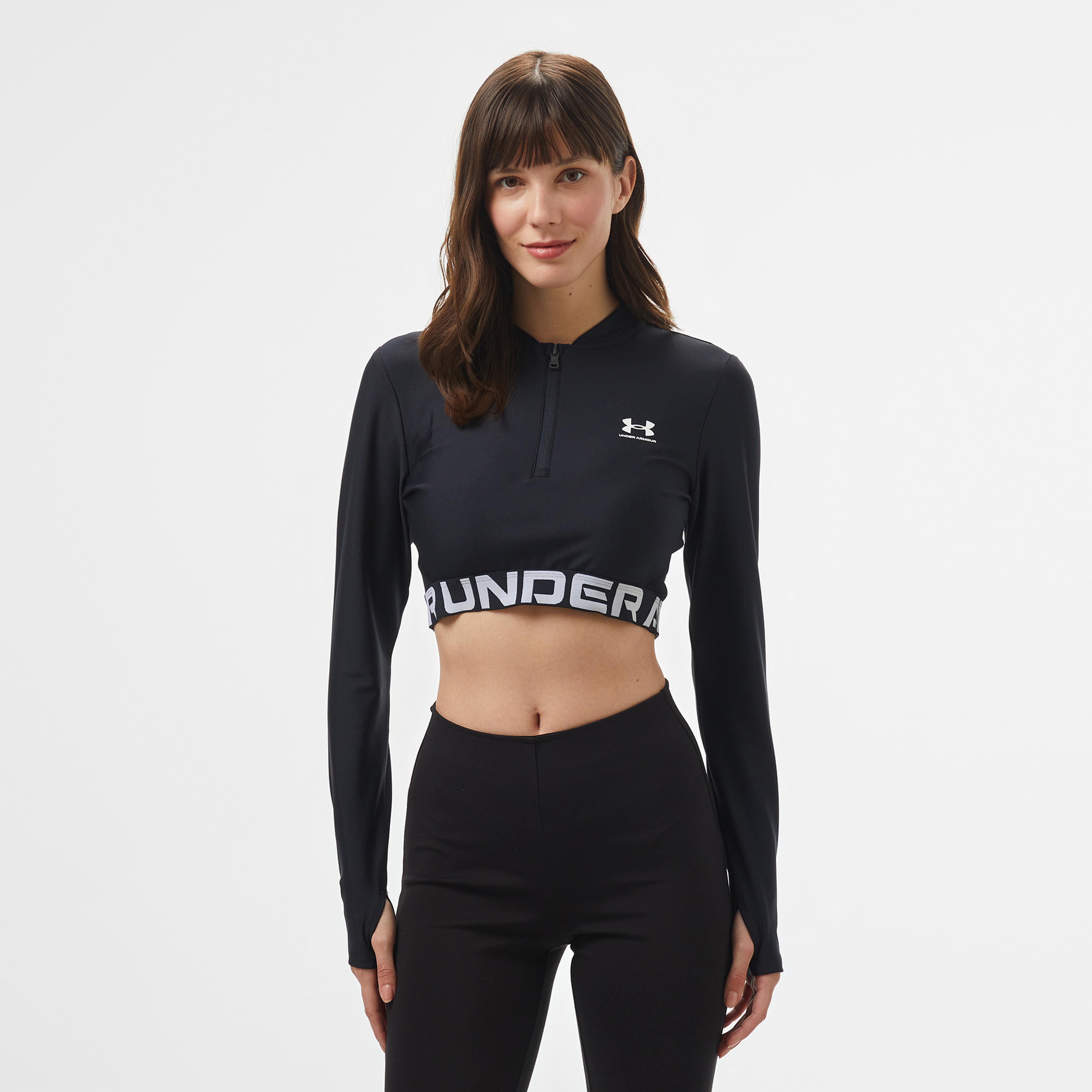 Under Armour Heat Gear Rib 1/4 Zipped Kadın Siyah Antrenman Üstü