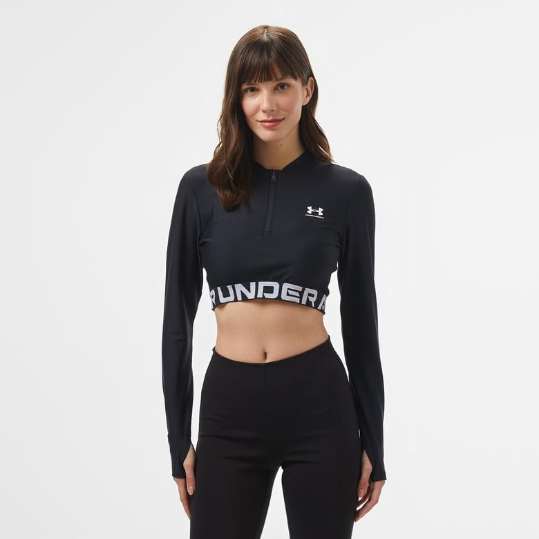 Under Armour Heat Gear Rib 1/4 Zipped Kadın Siyah Antrenman Üstü