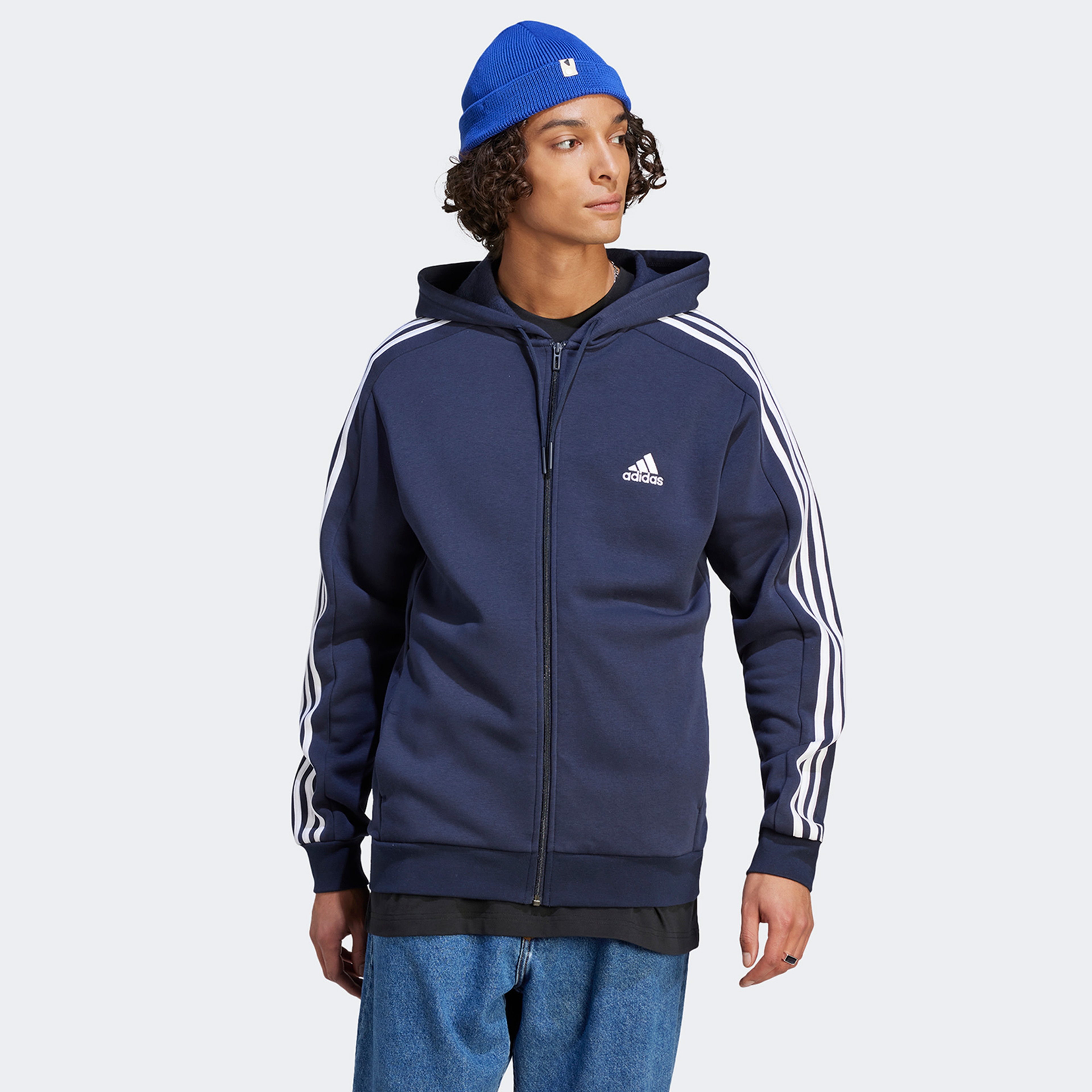adidas Essentials Fleece 3-Stripes Erkek Mavi Günlük Sweatshirt