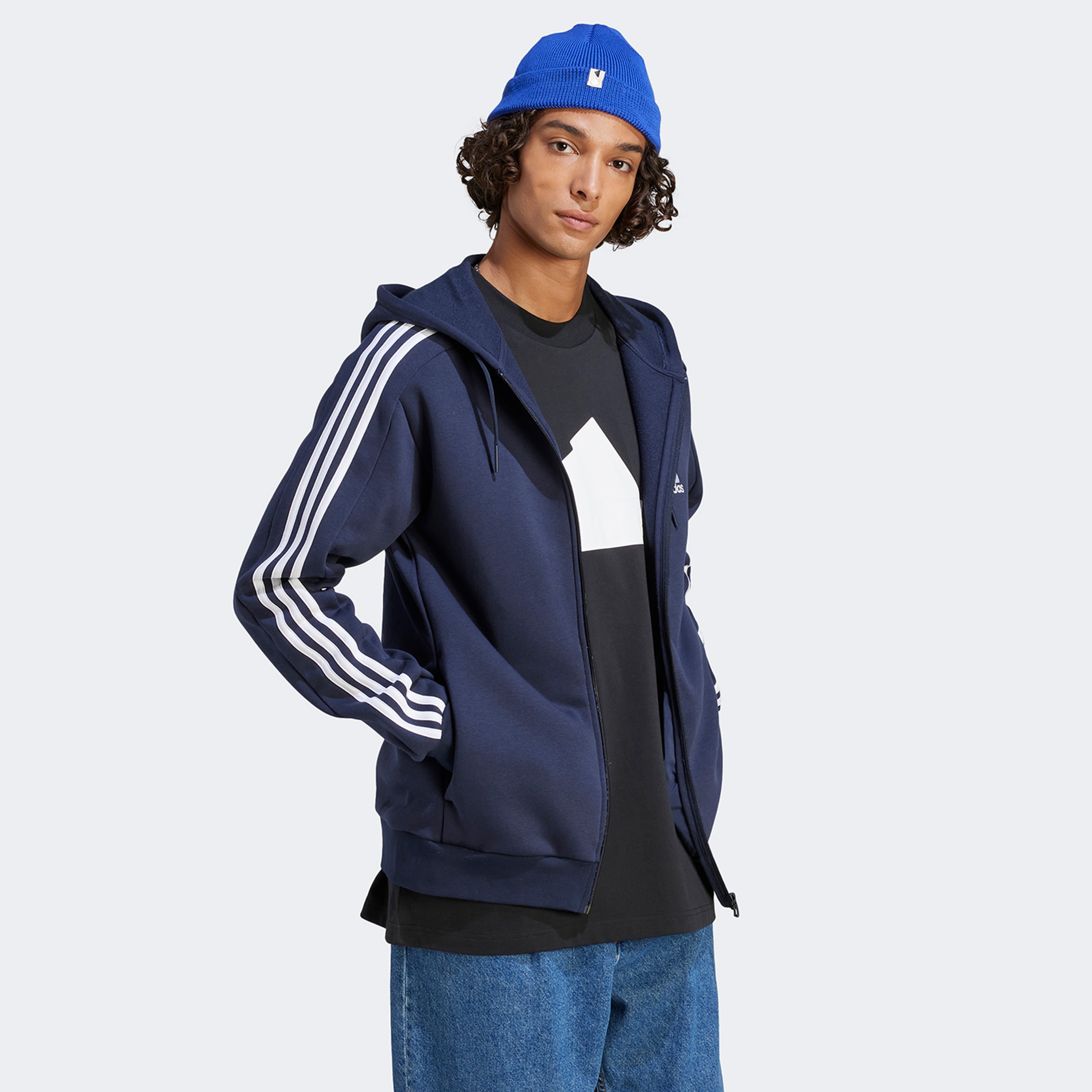 adidas Essentials Fleece 3-Stripes Erkek Mavi Günlük Sweatshirt