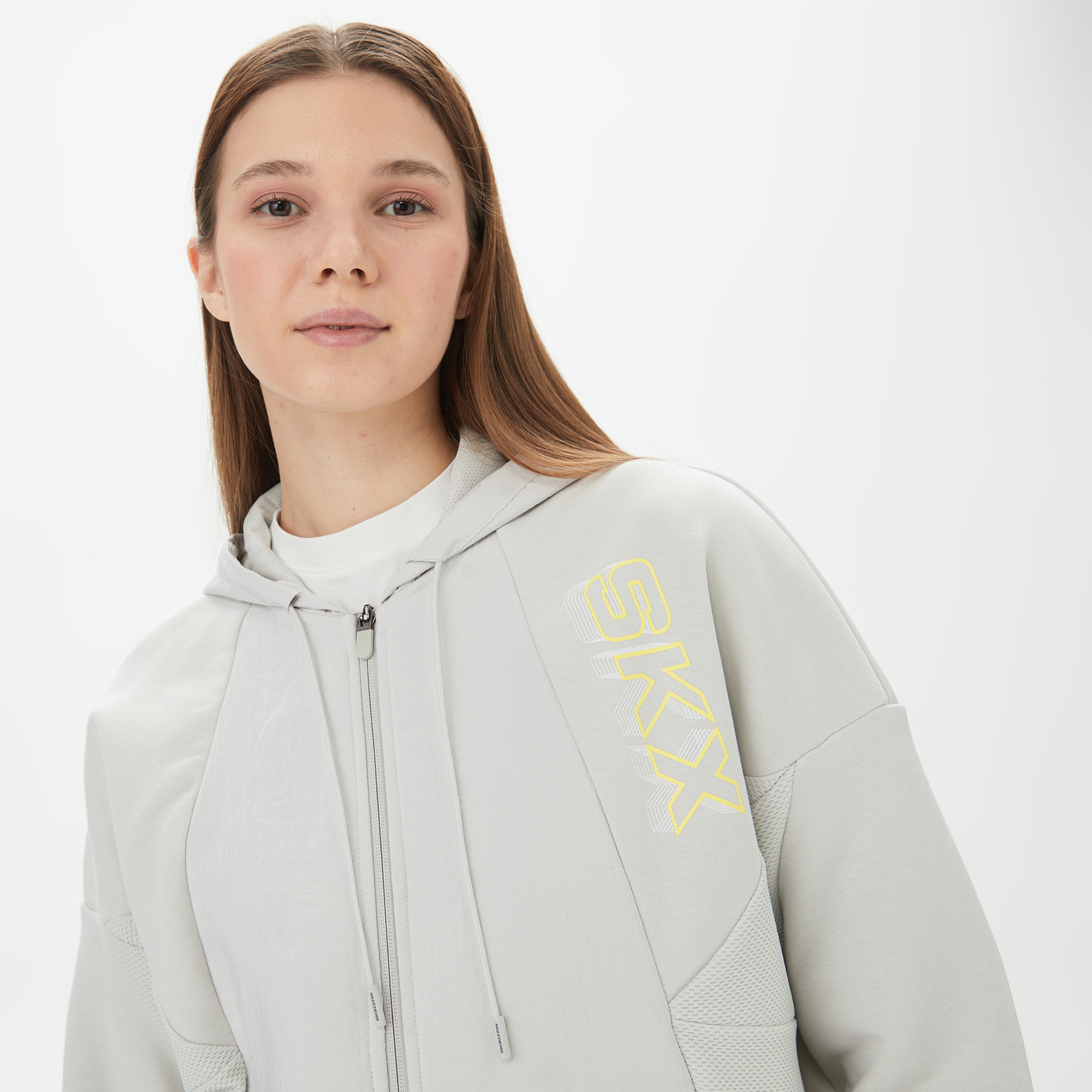 Skechers Lw Fleece Full Zip Kadın Gri Günlük Sweatshirt