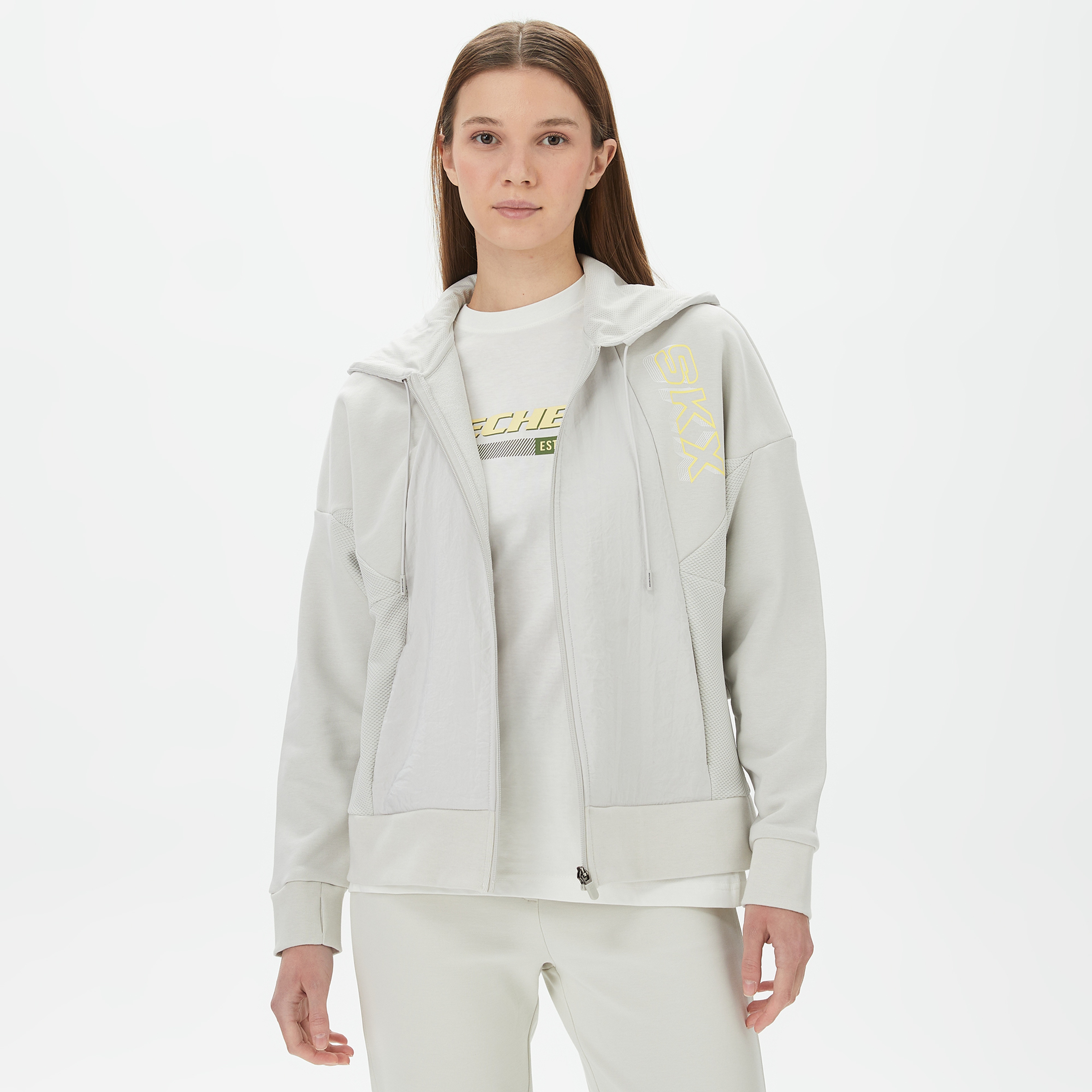 Skechers Lw Fleece Full Zip Kadın Gri Günlük Sweatshirt