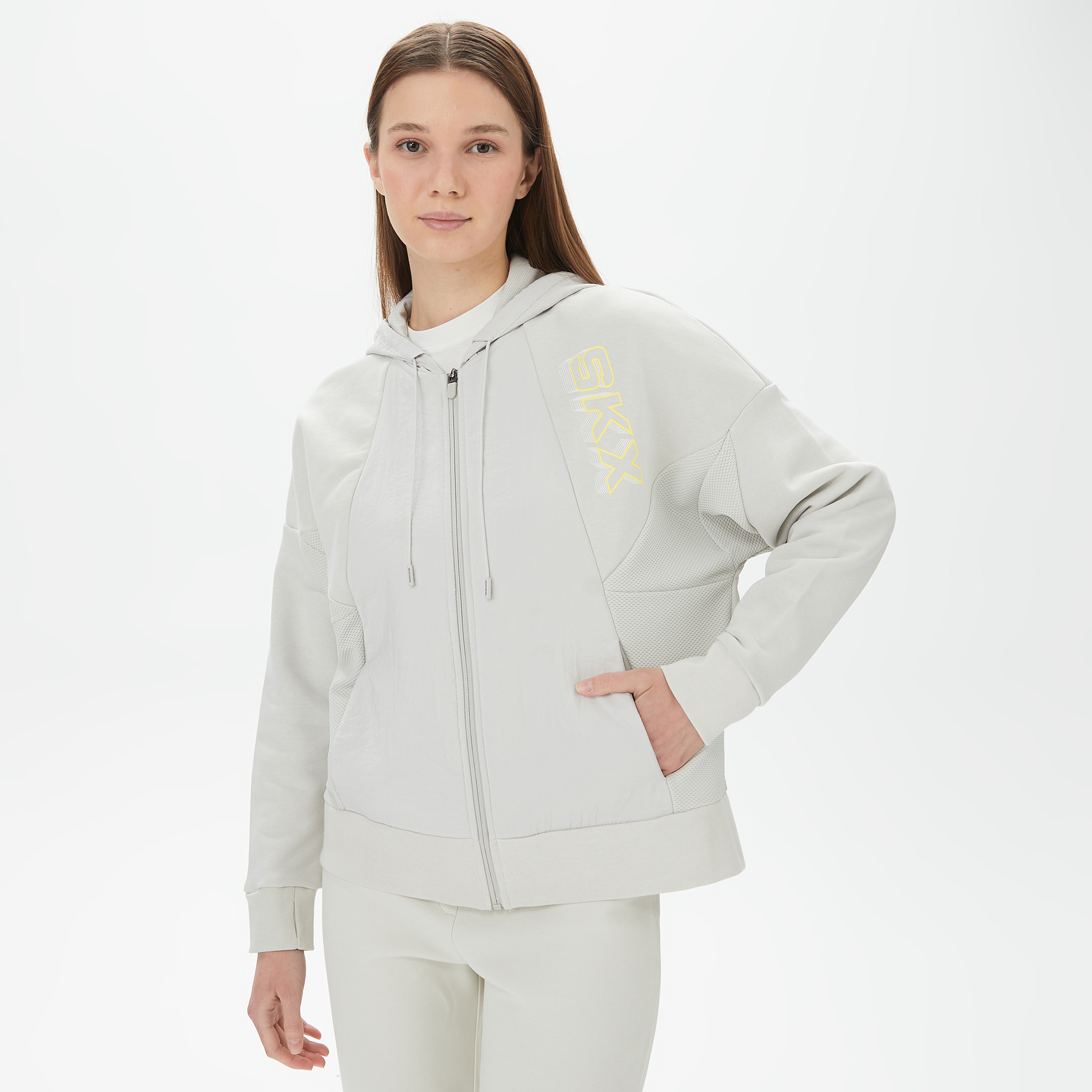 Skechers Lw Fleece Full Zip Kadın Gri Günlük Sweatshirt