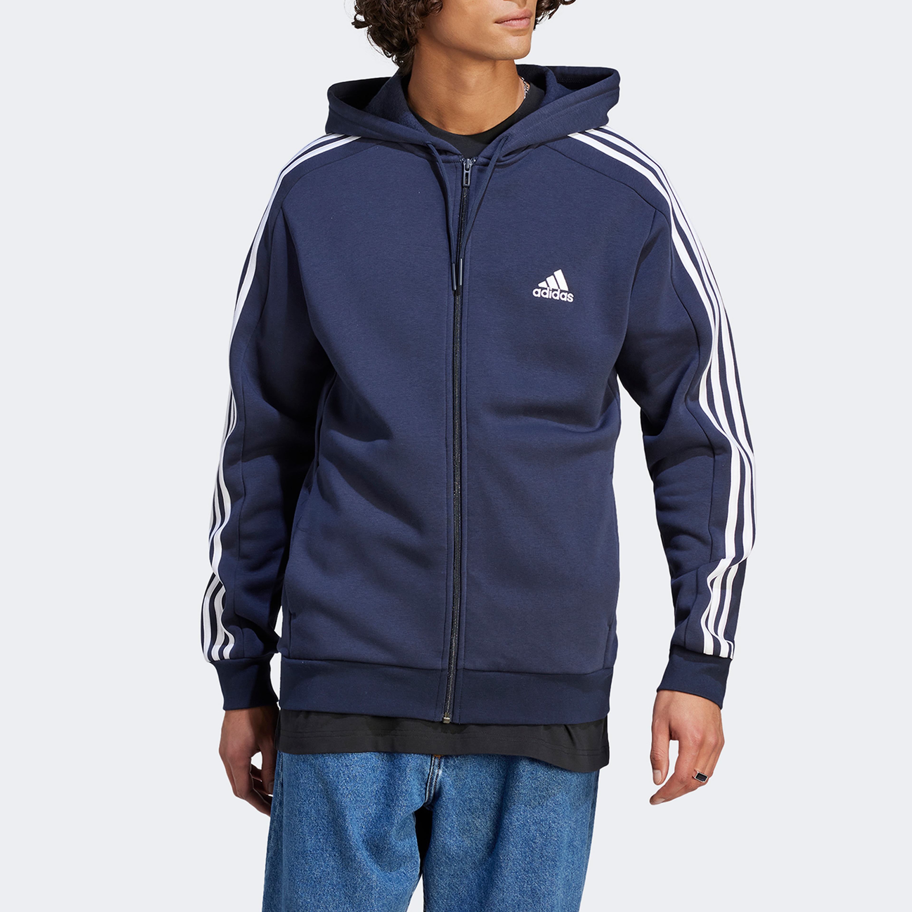 adidas Essentials Fleece 3-Stripes Erkek Mavi Günlük Sweatshirt