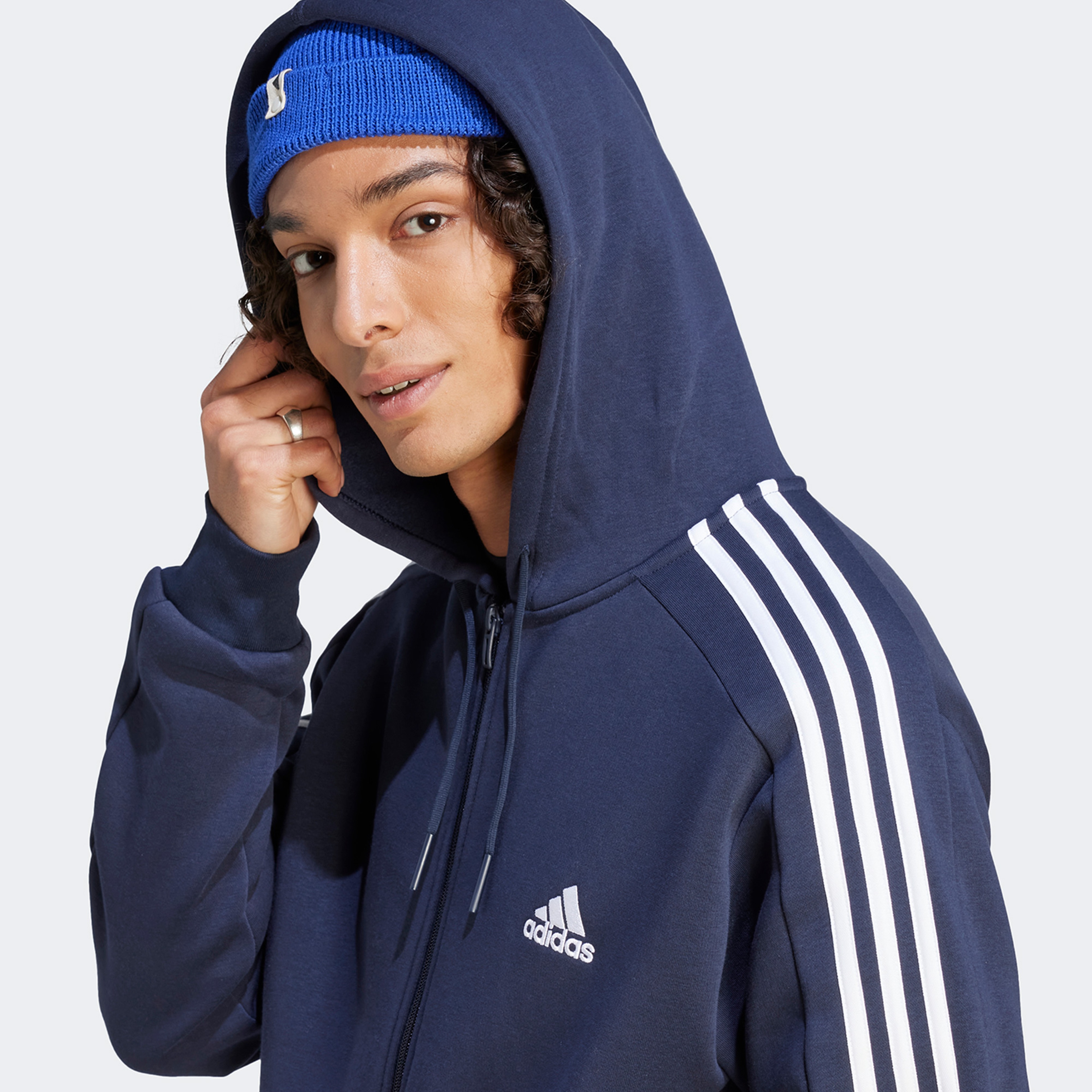 adidas Essentials Fleece 3-Stripes Erkek Mavi Günlük Sweatshirt