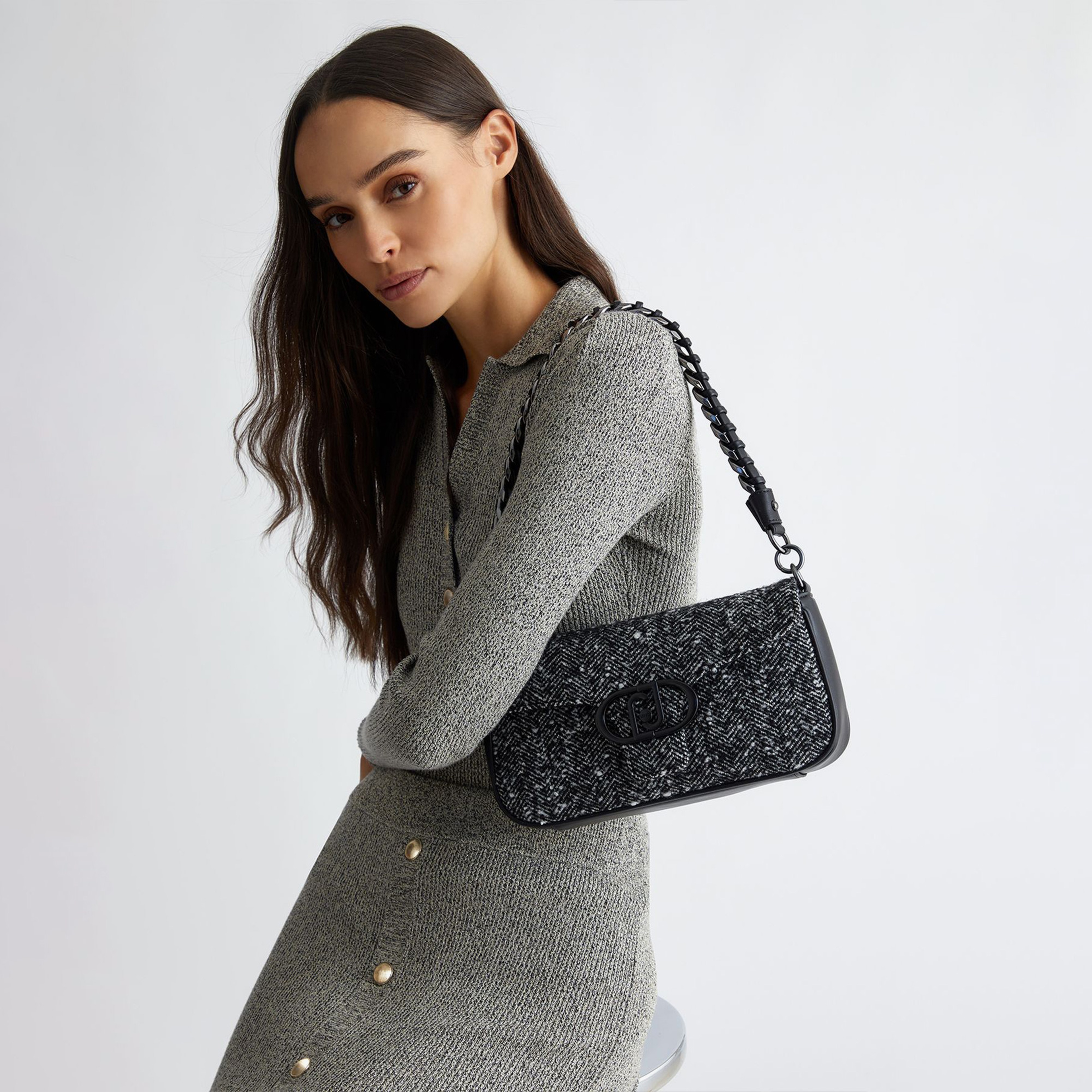 Liu Jo Chevron-Knit Kadın Siyah Omuz Çantası