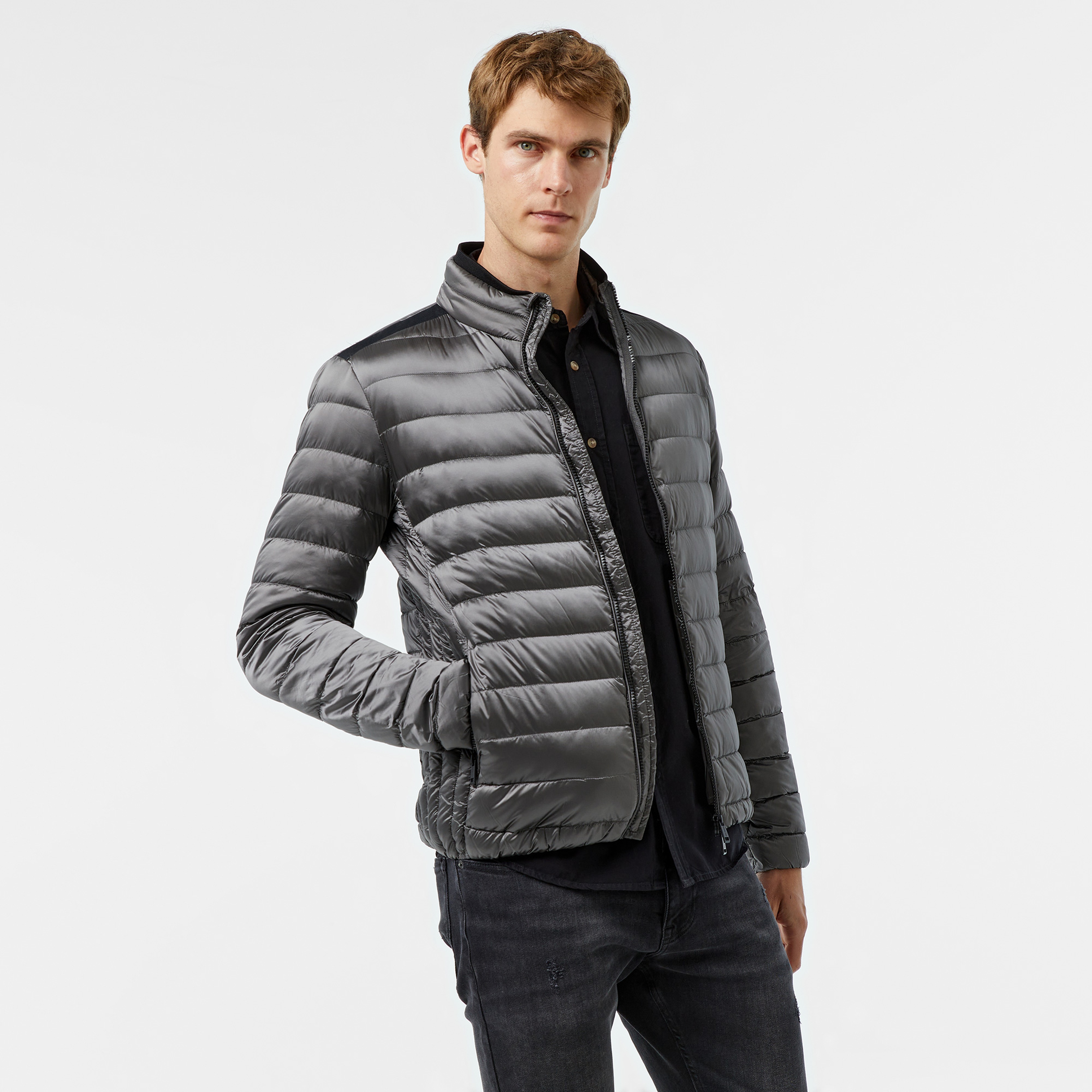 Guess Light Packable Reald Fıne Shiny Nylon 38 Erkek Gri Mont