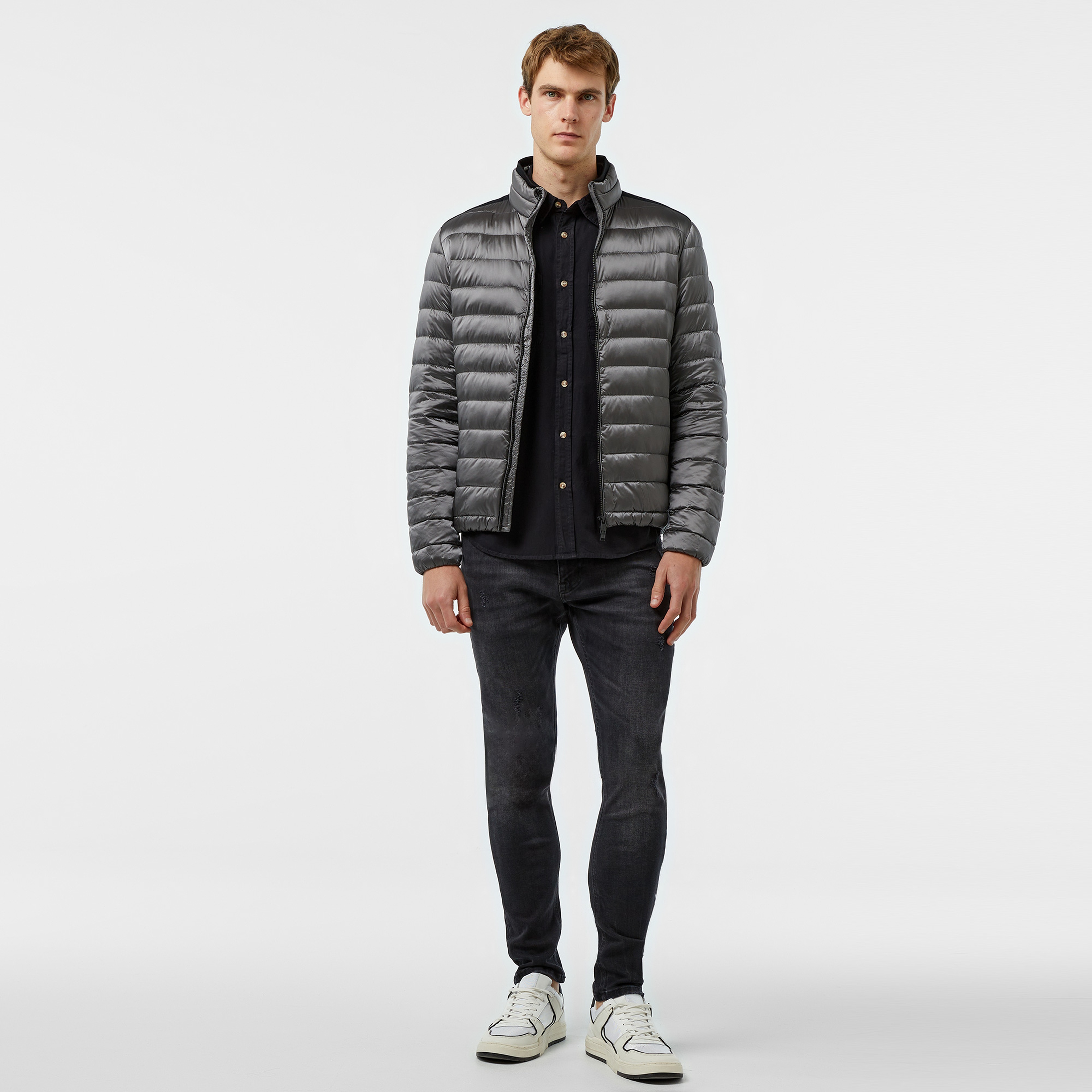 Guess Light Packable Reald Fıne Shiny Nylon 38 Erkek Gri Mont