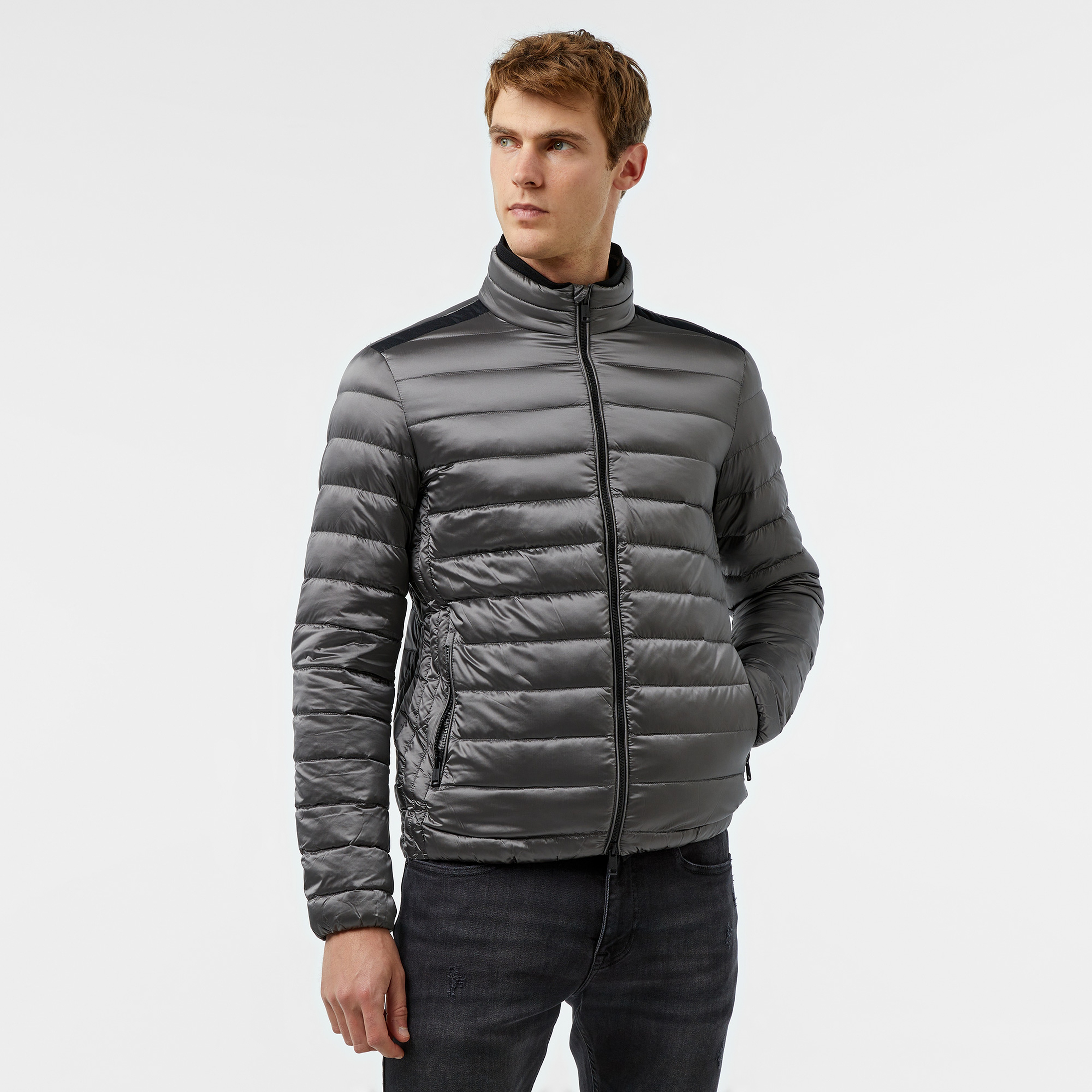 Guess Light Packable Reald Fıne Shiny Nylon 38 Erkek Gri Mont