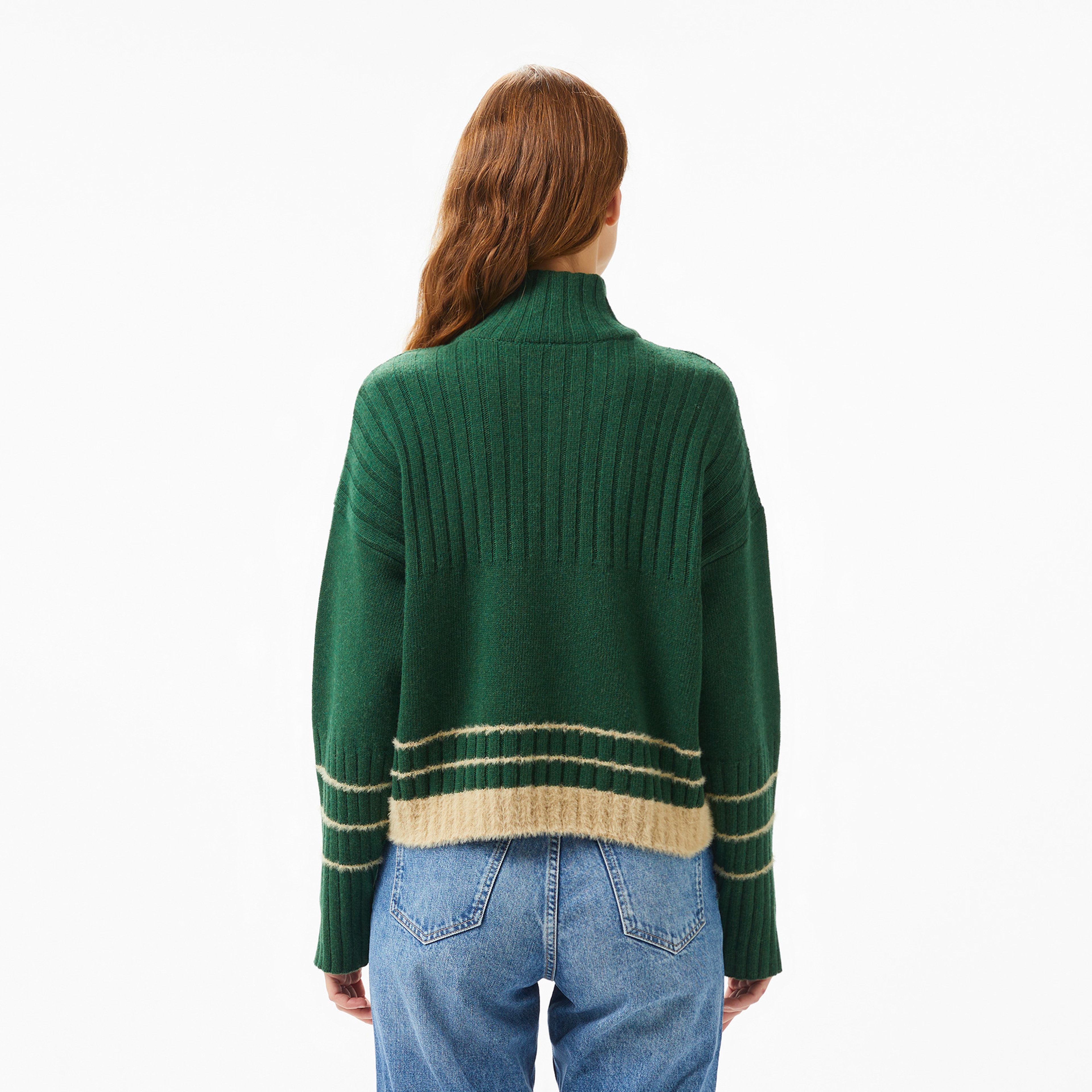 Lacoste Kadın Regular Fit Yarım Fermuarlı Renk Bloklu Yeşil