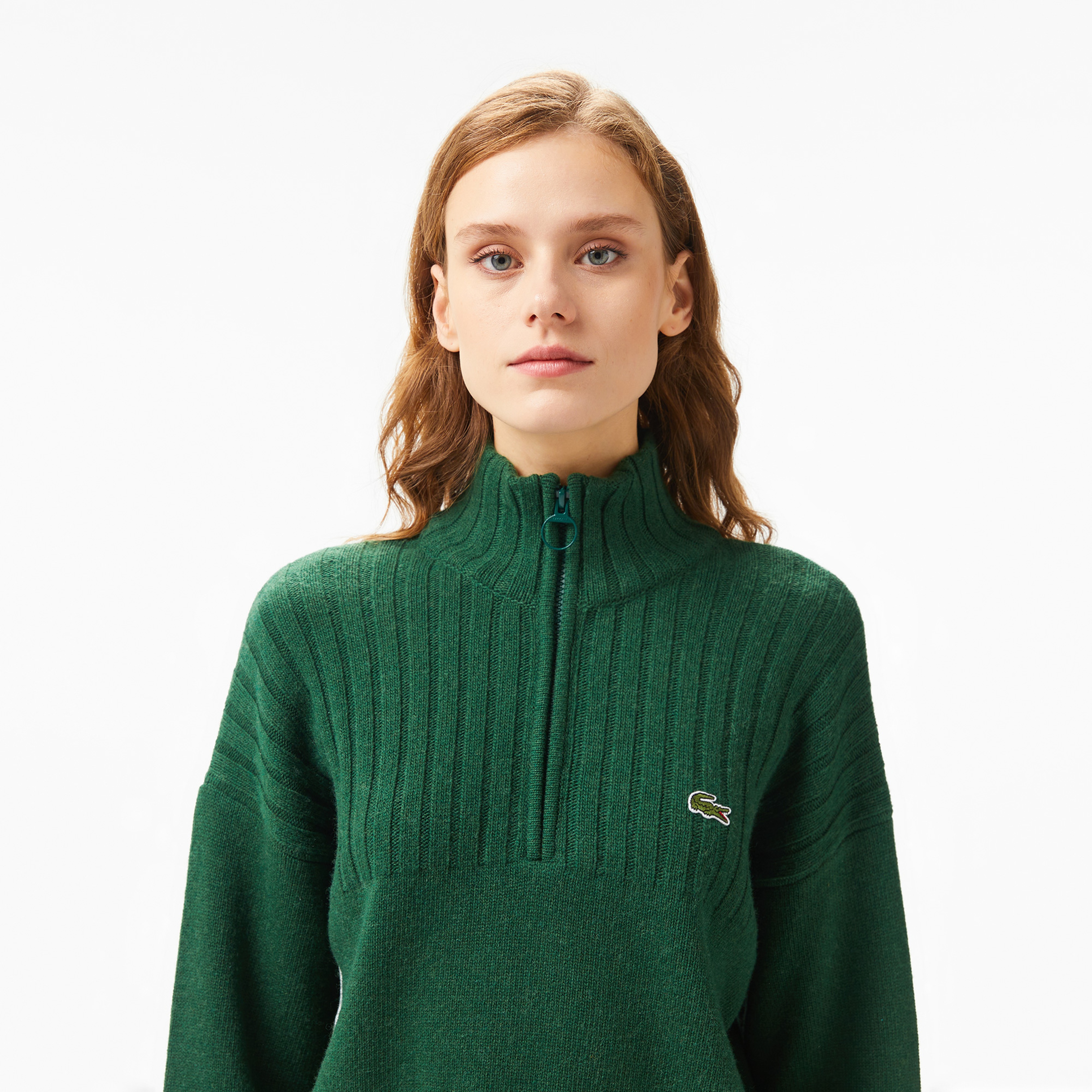 ふく！ Lacoste Kadın Regular Fit Yarım Fermuarlı Renk Bloklu Yeşil