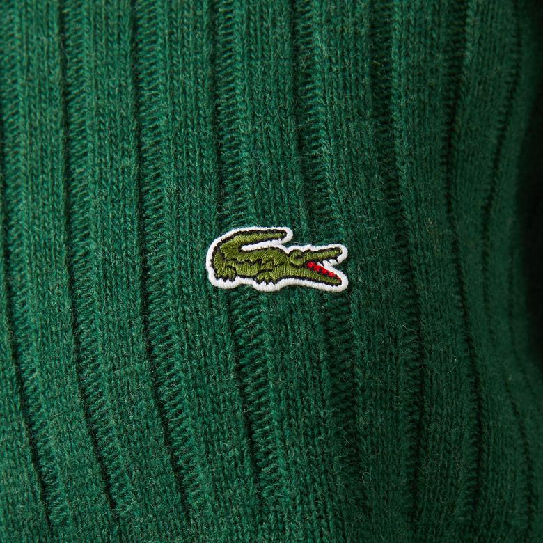 Lacoste Kadın Regular Fit Yarım Fermuarlı Renk Bloklu Yeşil Kazak