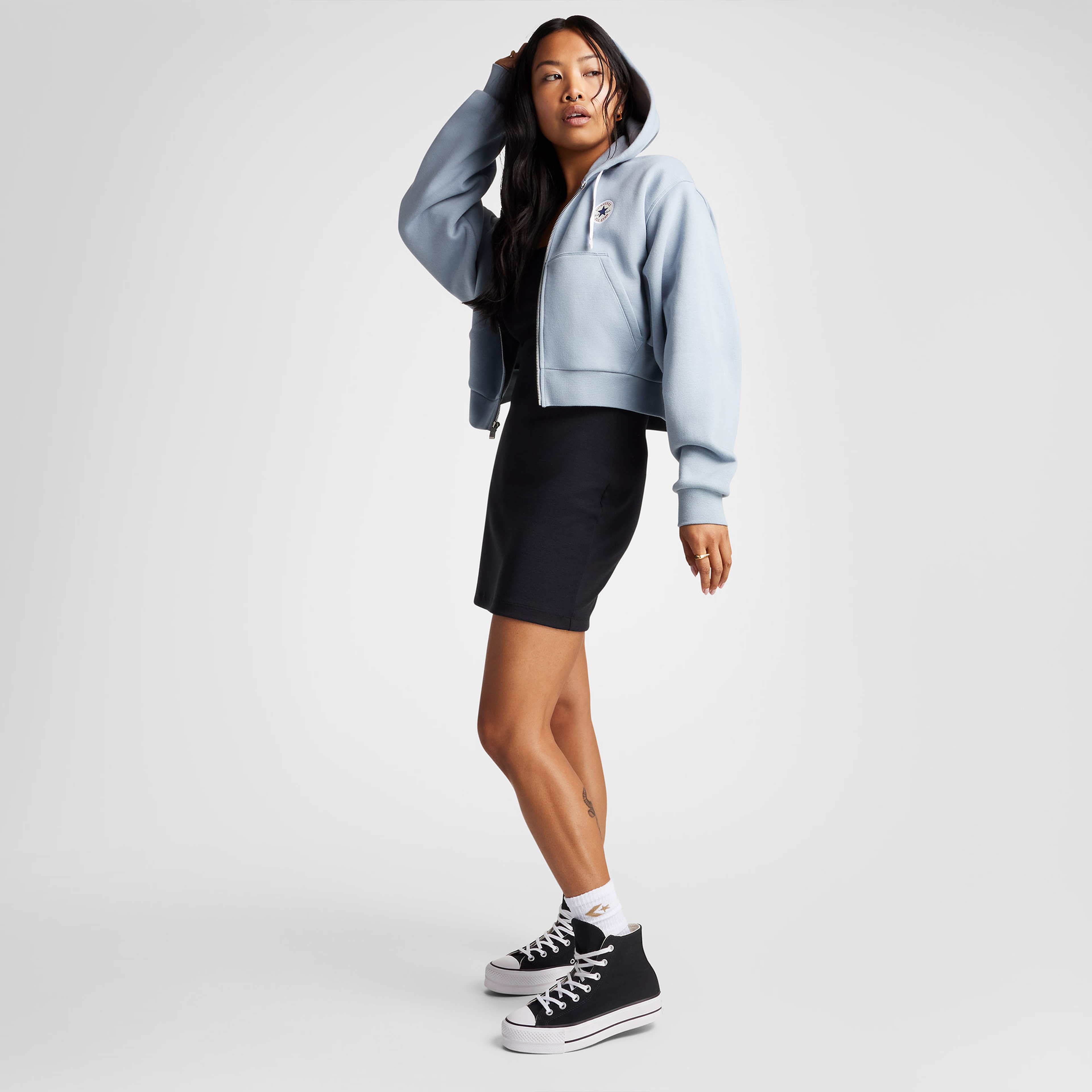 Converse Retro Kadın Baskılı Mavi Eşofman Üstü