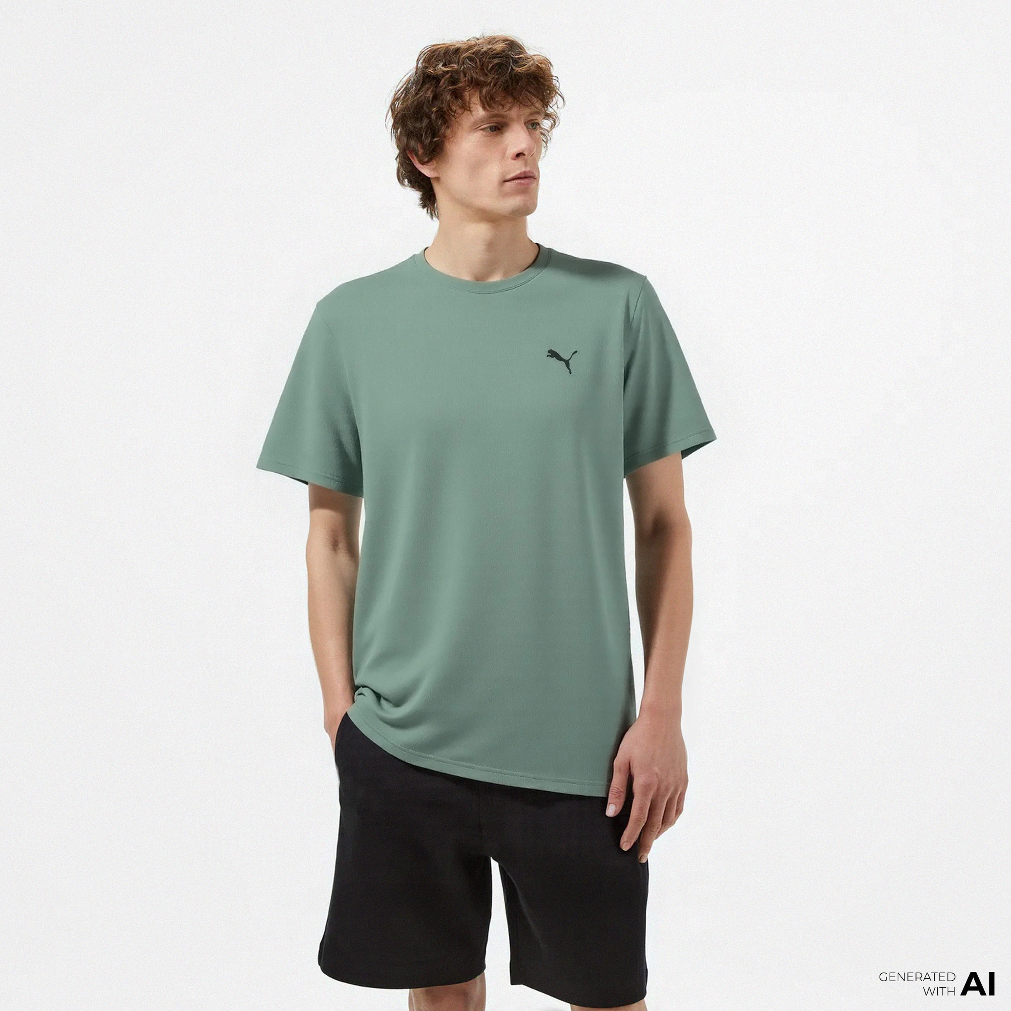 Puma Tad Ess Poly Texture Erkek Yeşil Antrenman T-Shirtü