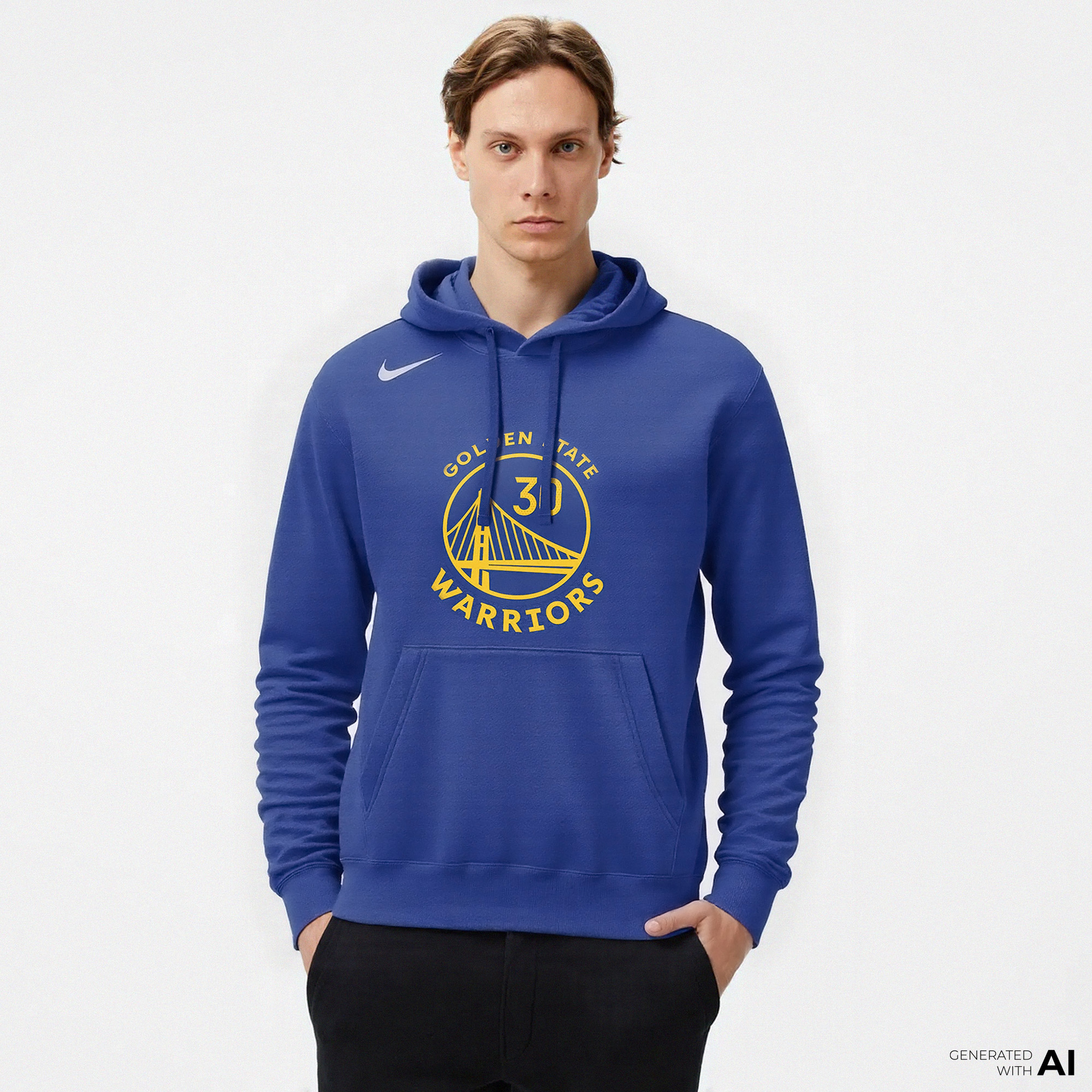 Nike Golden State Warriors Club Erkek Mavi Hoodie