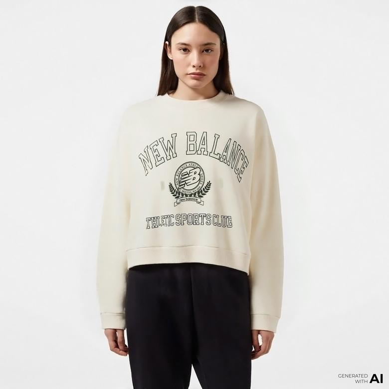 New Balance WNC3404 Kadın Beyaz Sweatshirt