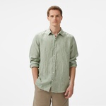 Nautica Erkek Yeşil Classic Fit Çizgili Keten Gömlek