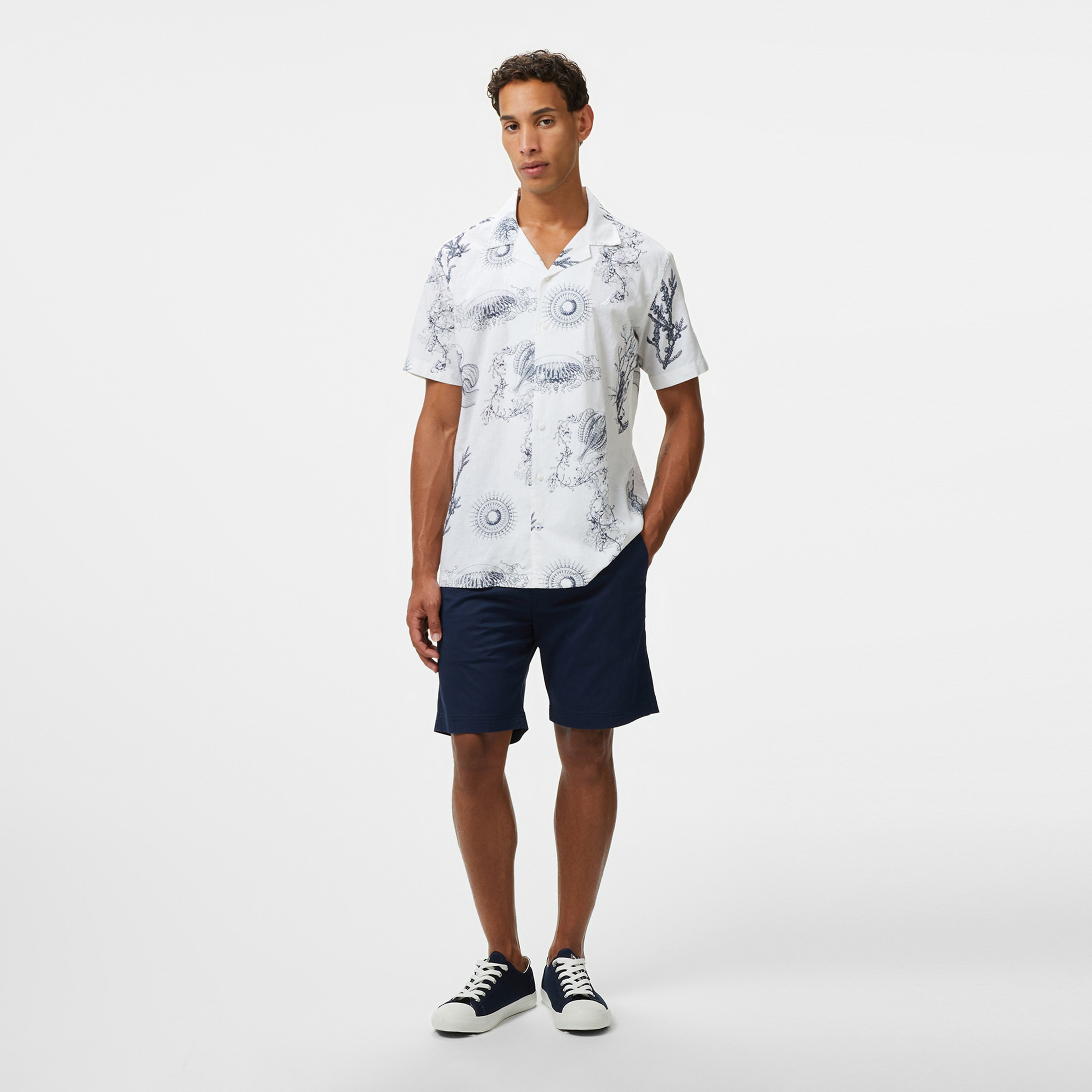 Nautica Erkek Beyaz Classic Fit Desenli Gömlek