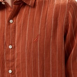 Nautica Erkek Kırmızı Classic Fit Çizgili Keten Gömlek