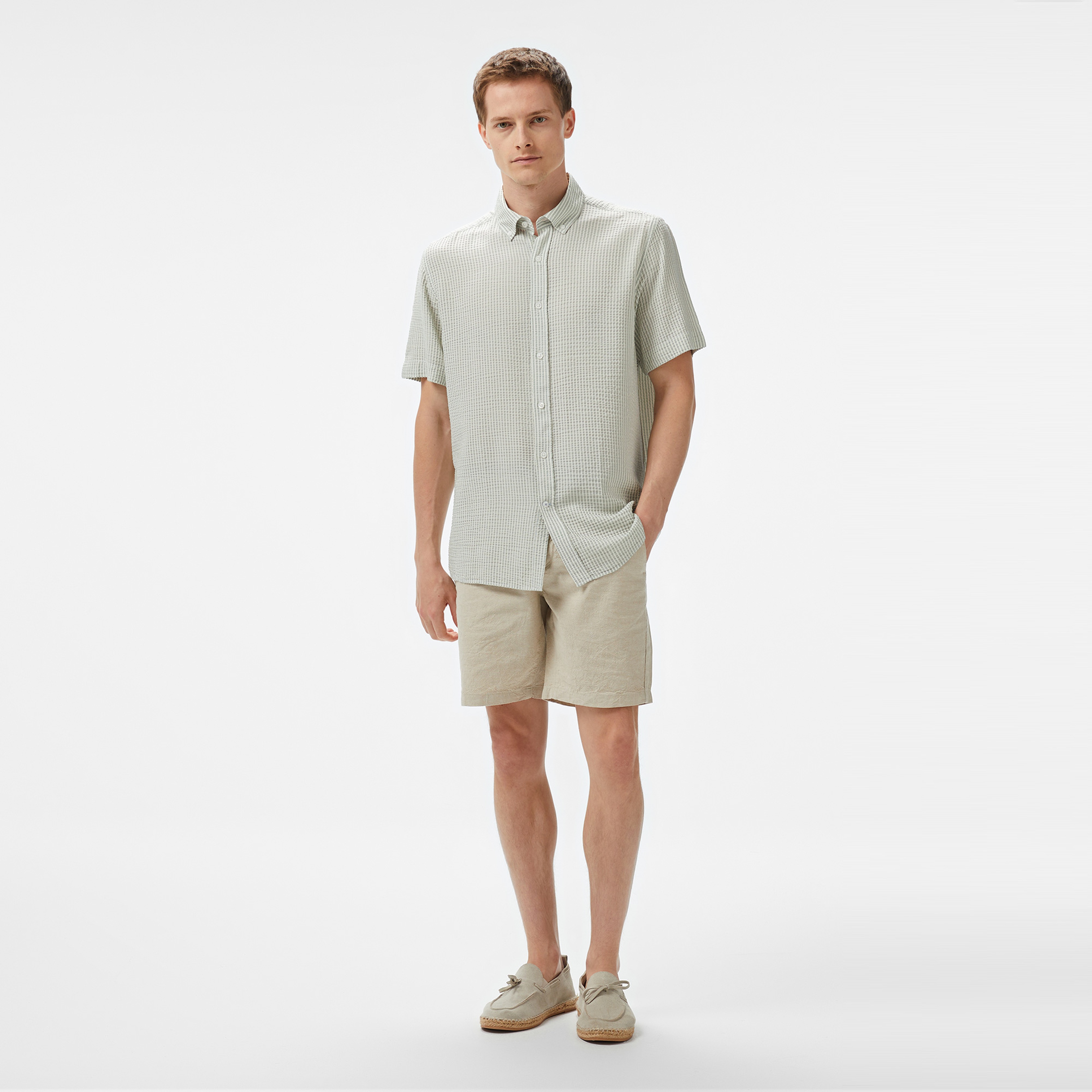 Nautica Erkek Yeşil Classic Fit Çizgili Gömlek