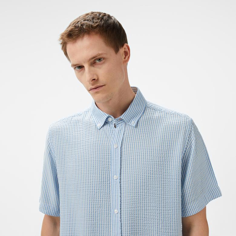 Nautica Erkek Mavi Classic Fit Çizgili Gömlek