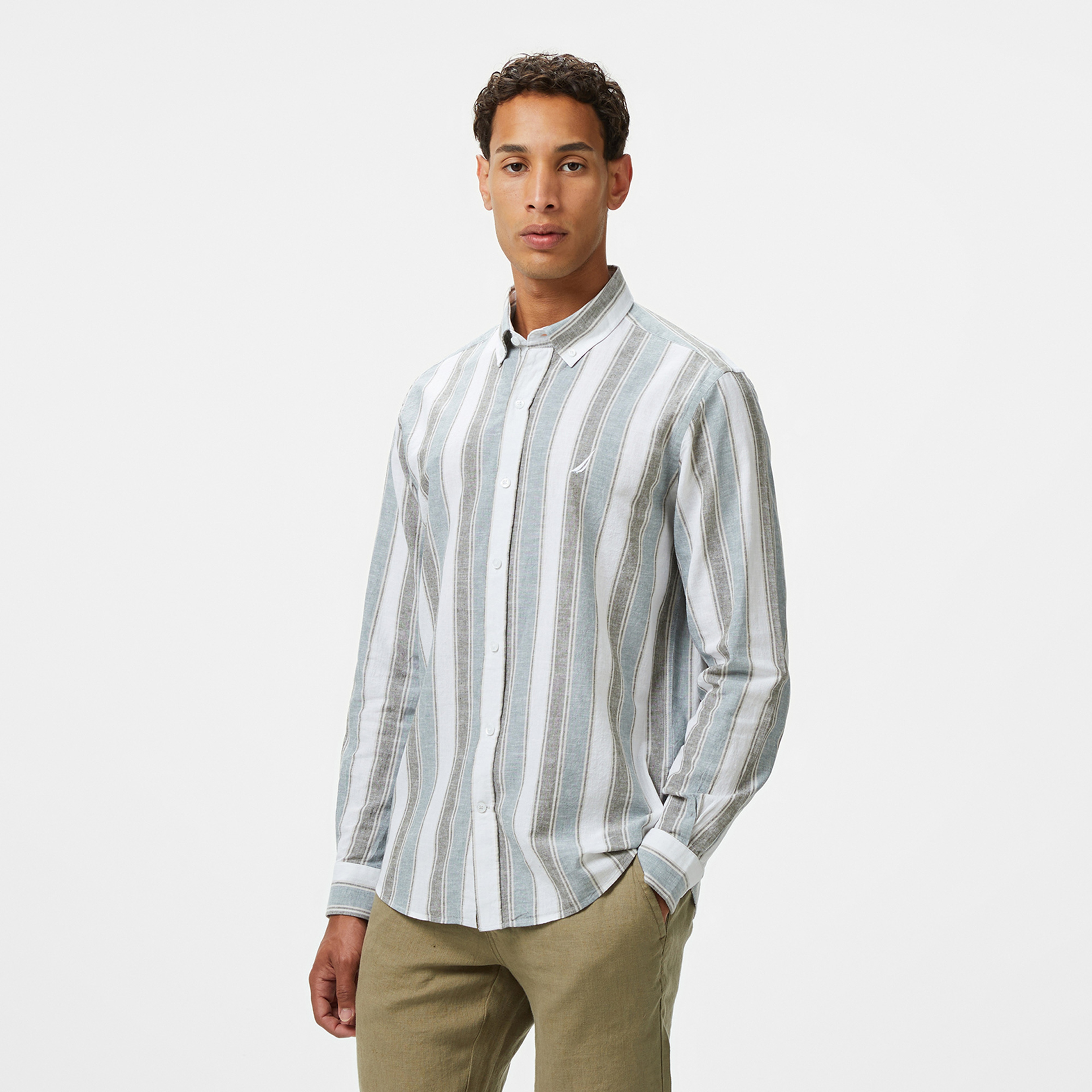 Nautica Erkek Yeşil Classic Fit Çizgili Gömlek