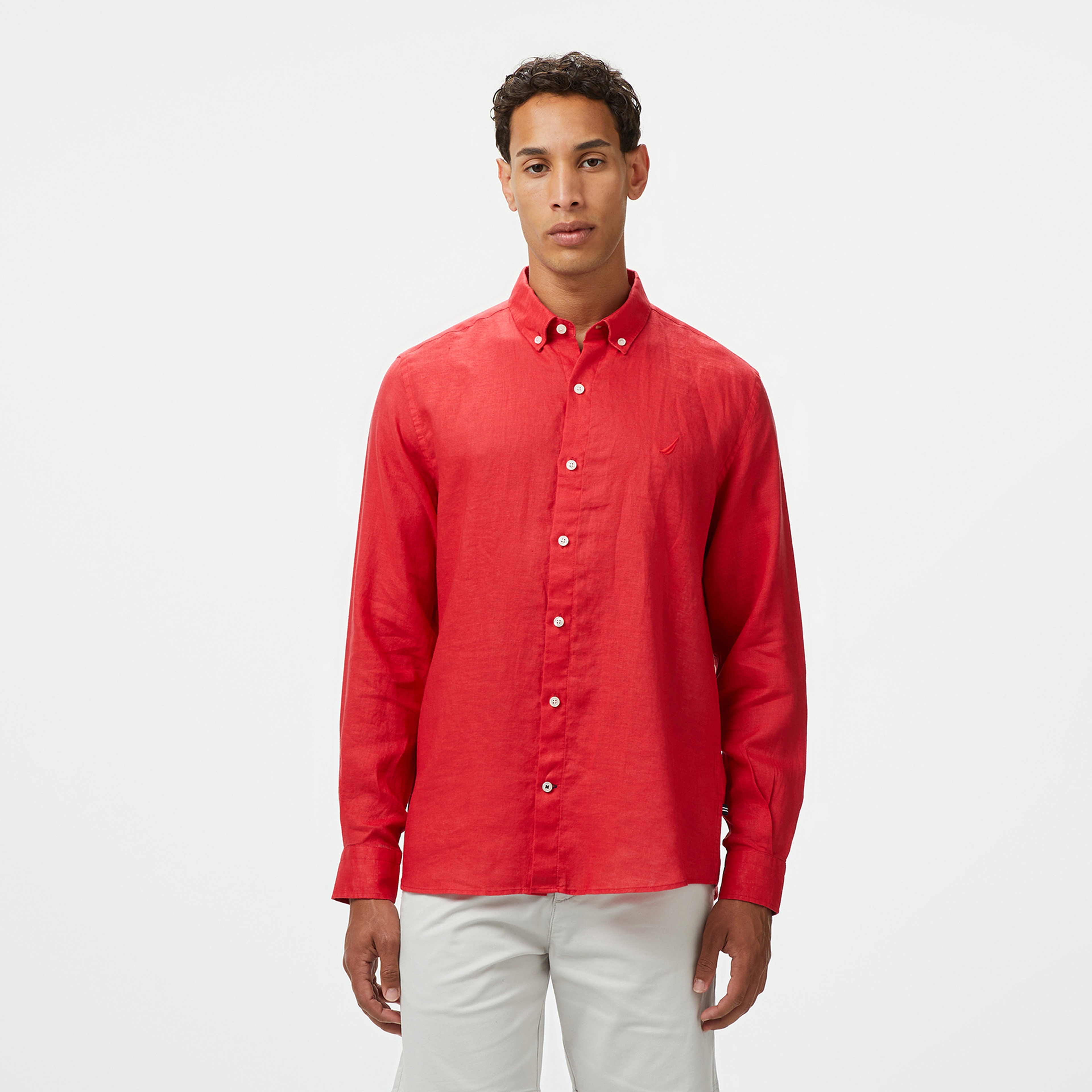 Nautica Erkek Kırmızı Classic Fit Keten Gömlek