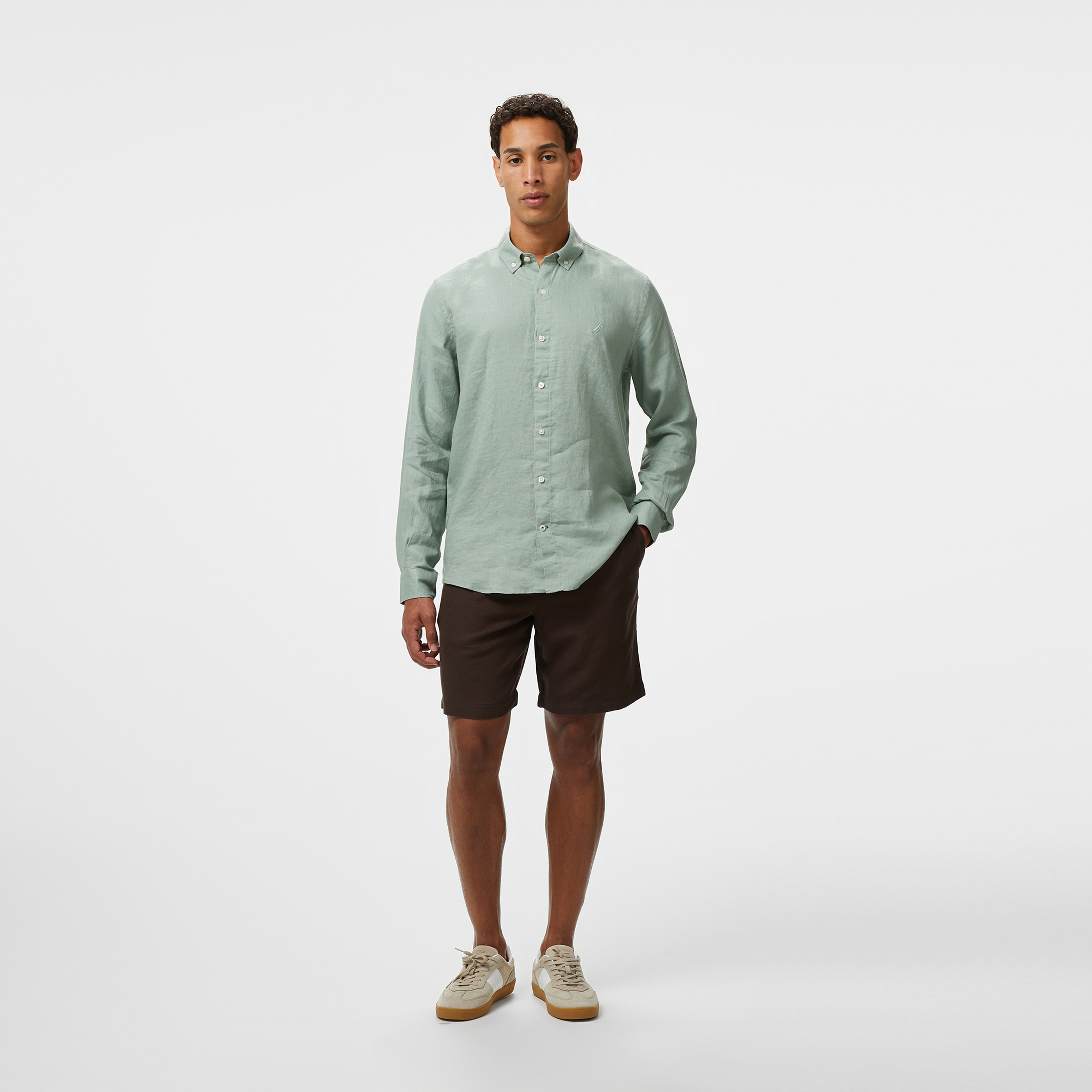 Nautica Erkek Yeşil Classic Fit Keten Gömlek