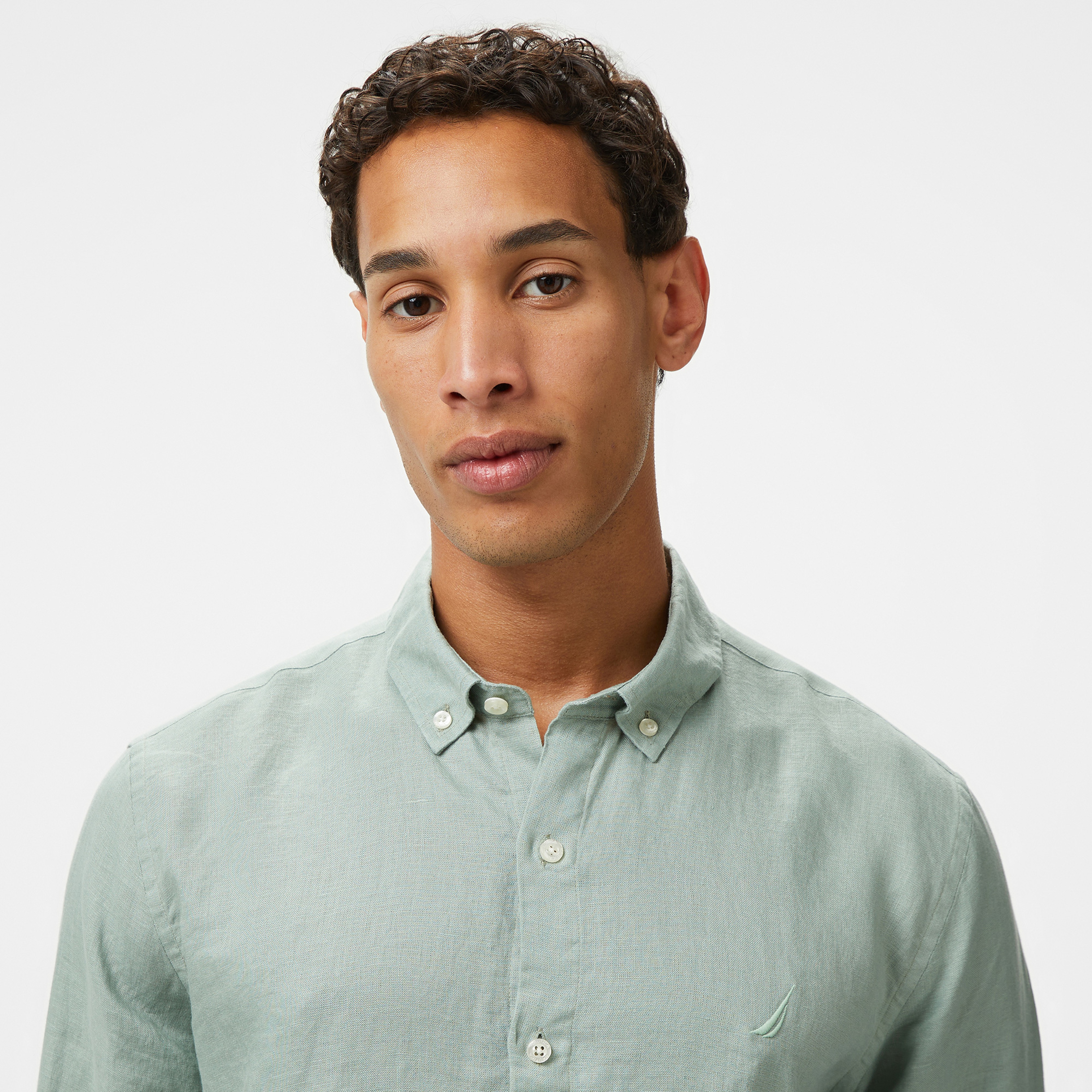 Nautica Erkek Yeşil Classic Fit Keten Gömlek